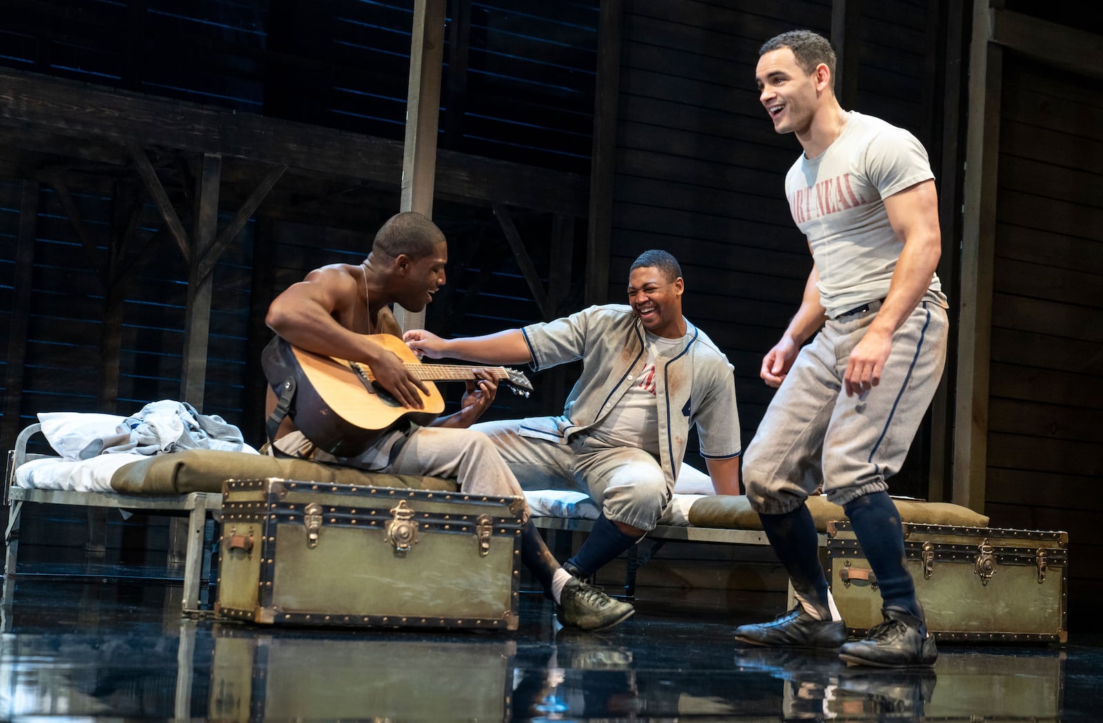 Sheldon D. Brown as Private C.J. Memphis (from left), Branden Davon Lindsay as Private Louis Henson and Will Adams as Corporal Bernard Cobb in "A Soldier's Play." JOAN MARCUS/CONTRIBUTED