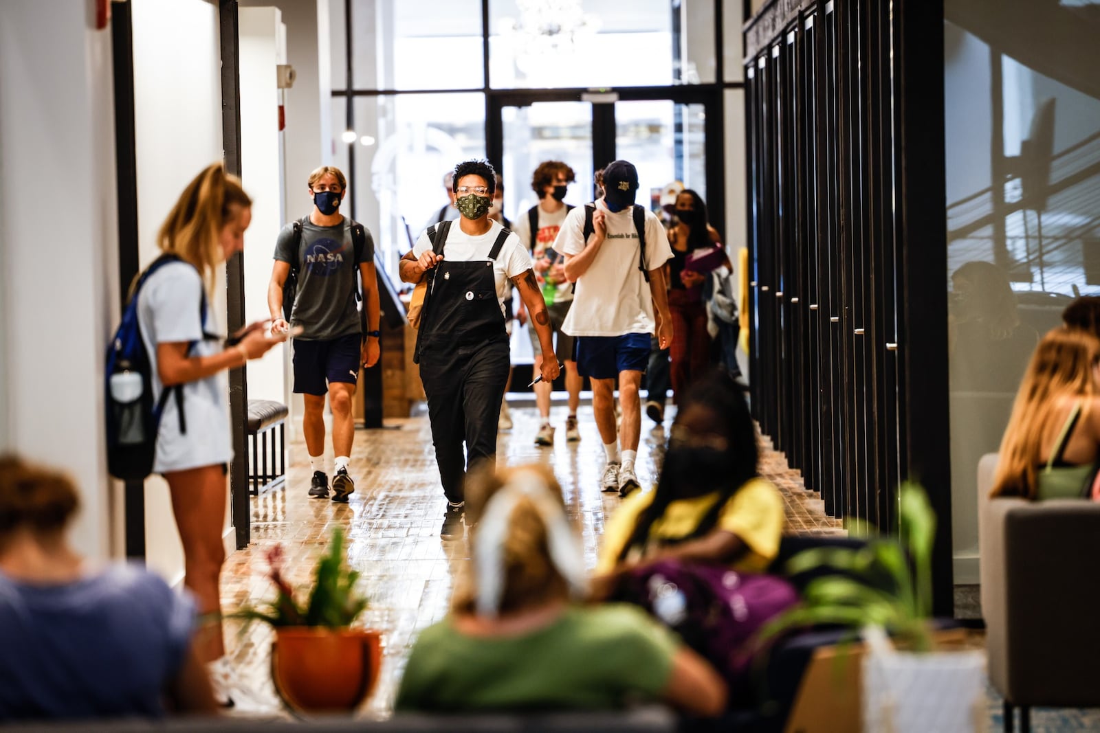 The University of Dayton started holding classes in the Arcade Hub on Tuesday August 24, 2021. The Hub, a partnership of the University and the entrepreneurs' center is the anchor tenant of the arcade redevelopment. JIM NOELKER/STAFF