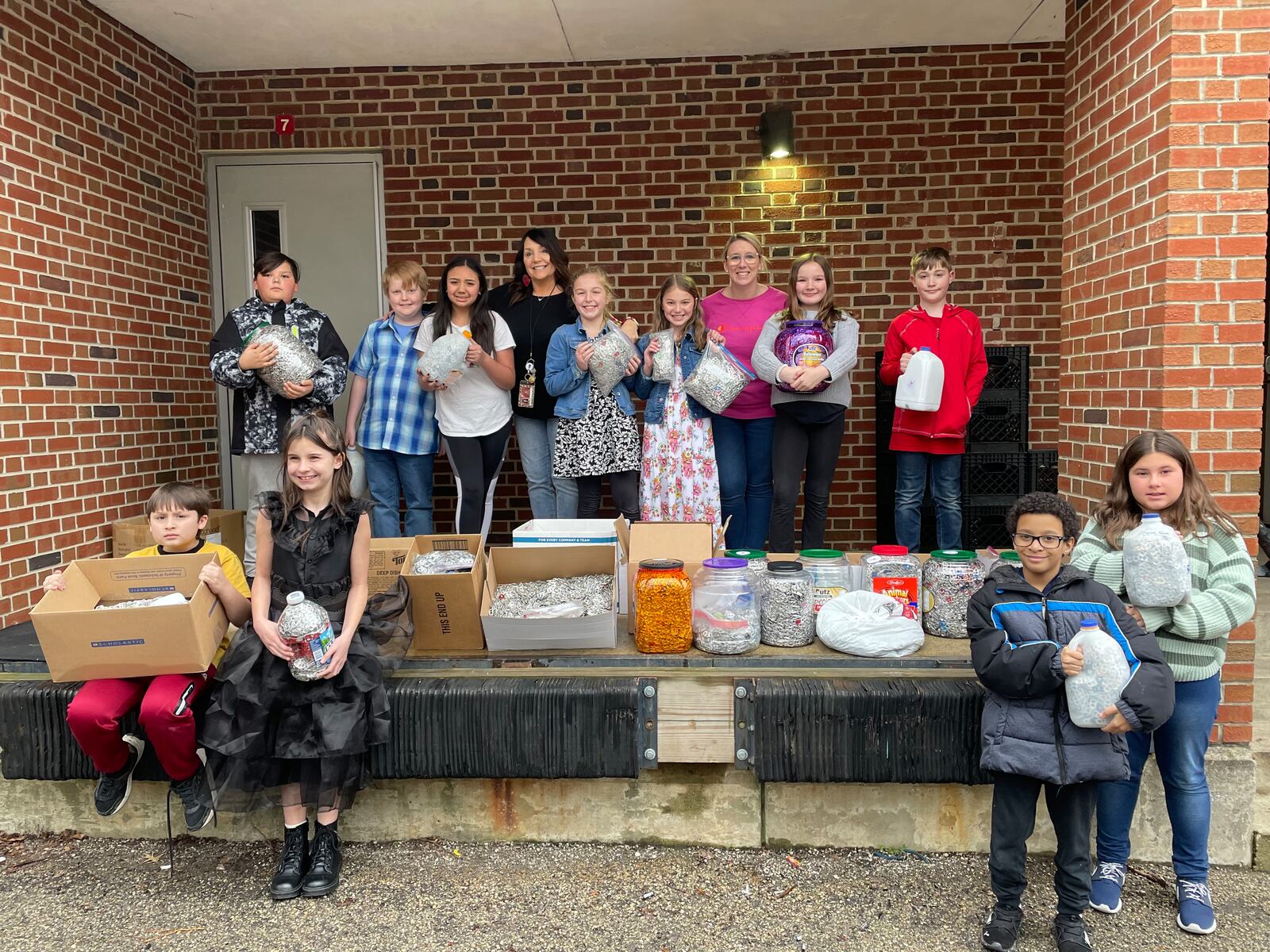 Heywood Elementary School students display their pop tab donations for Ronald McDonald House Charities. CONTRIBUTED