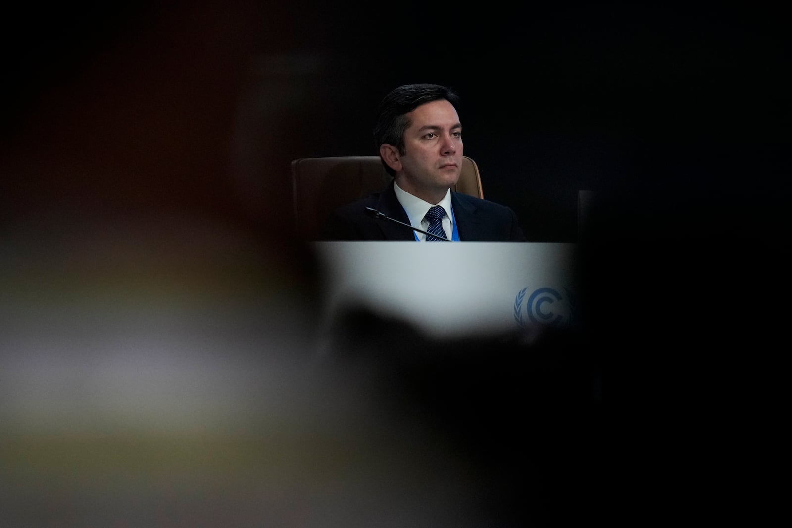 Yalchin Rafiyev, Azerbaijan's COP29 lead negotiator, attends a session at the COP29 U.N. Climate Summit, Wednesday, Nov. 20, 2024, in Baku, Azerbaijan. (AP Photo/Rafiq Maqbool)