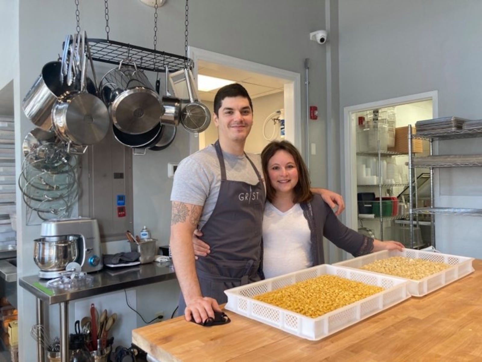 Centerville chefs Casey Van Voorhis and her husband Patrick inside Grist, their restaurant at 46 W. Fifth St. in downtown Dayton.