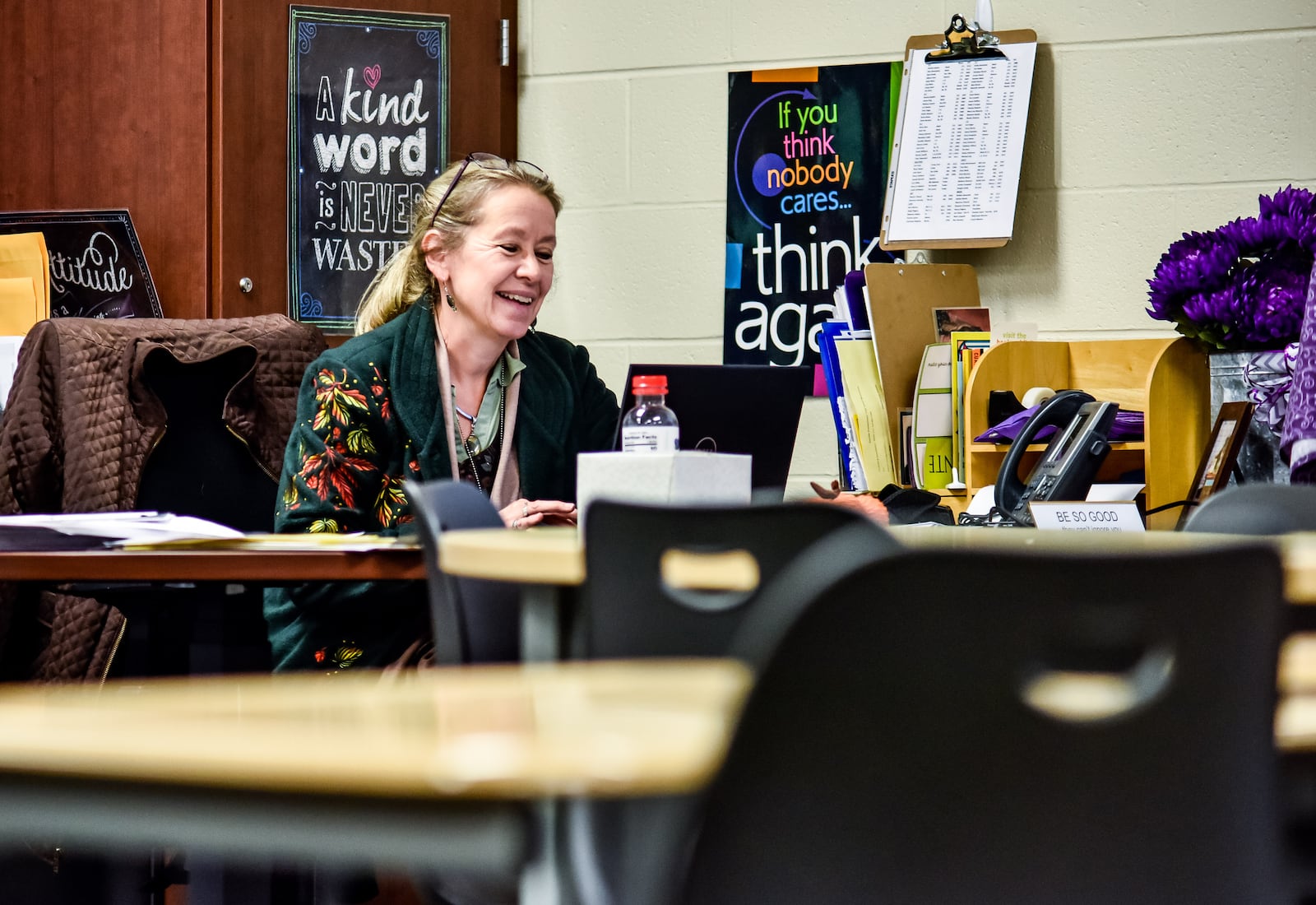 Intervention specialist Joni Crow talks to her students during a remote online meeting Thursday, Oct. 1, 2020 at Middletown Middletown School. Middletown students have been learning remotely this year and will start face to face classes later this month. NICK GRAHAM / STAFF