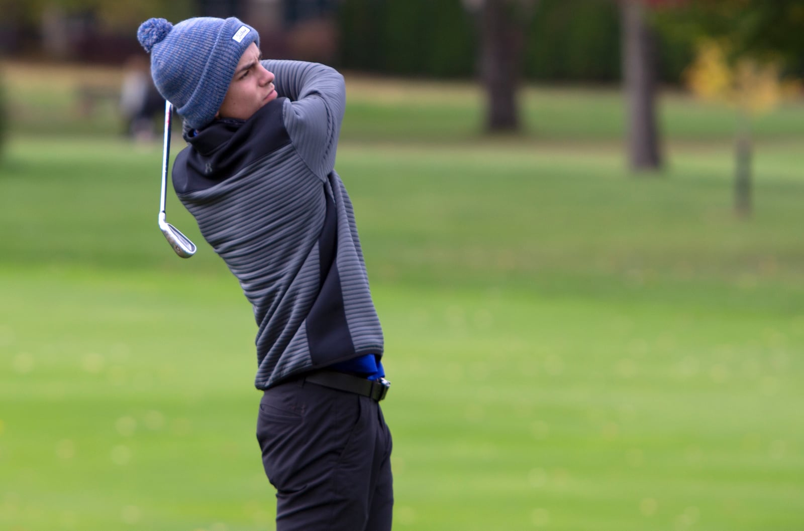 Springboro senior Jordan Gilkison hits an approach shot during Saturday's Division I state tournament at Ohio State's Scarlet Course in Columbus. Jeff Gilbert/CONTRIBUTED