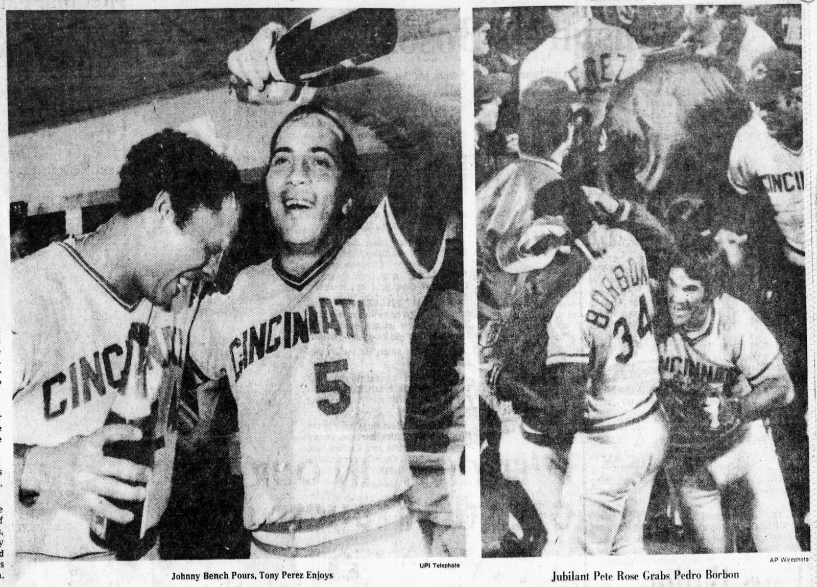 Oct. 8, 1975: Corks pop as Reds take National League pennant. DAYTON DAILY NEWS ARCHIVES