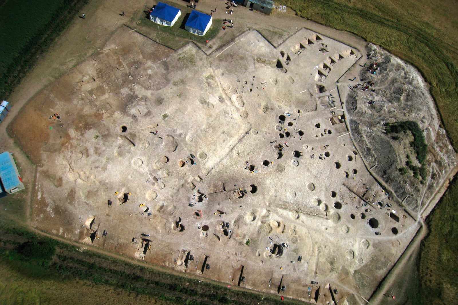 This photo provided by Bournemouth University in January 2025 shows the Durotriges tribe project dig in Dorset, southwest England. (Bournemouth University via AP)