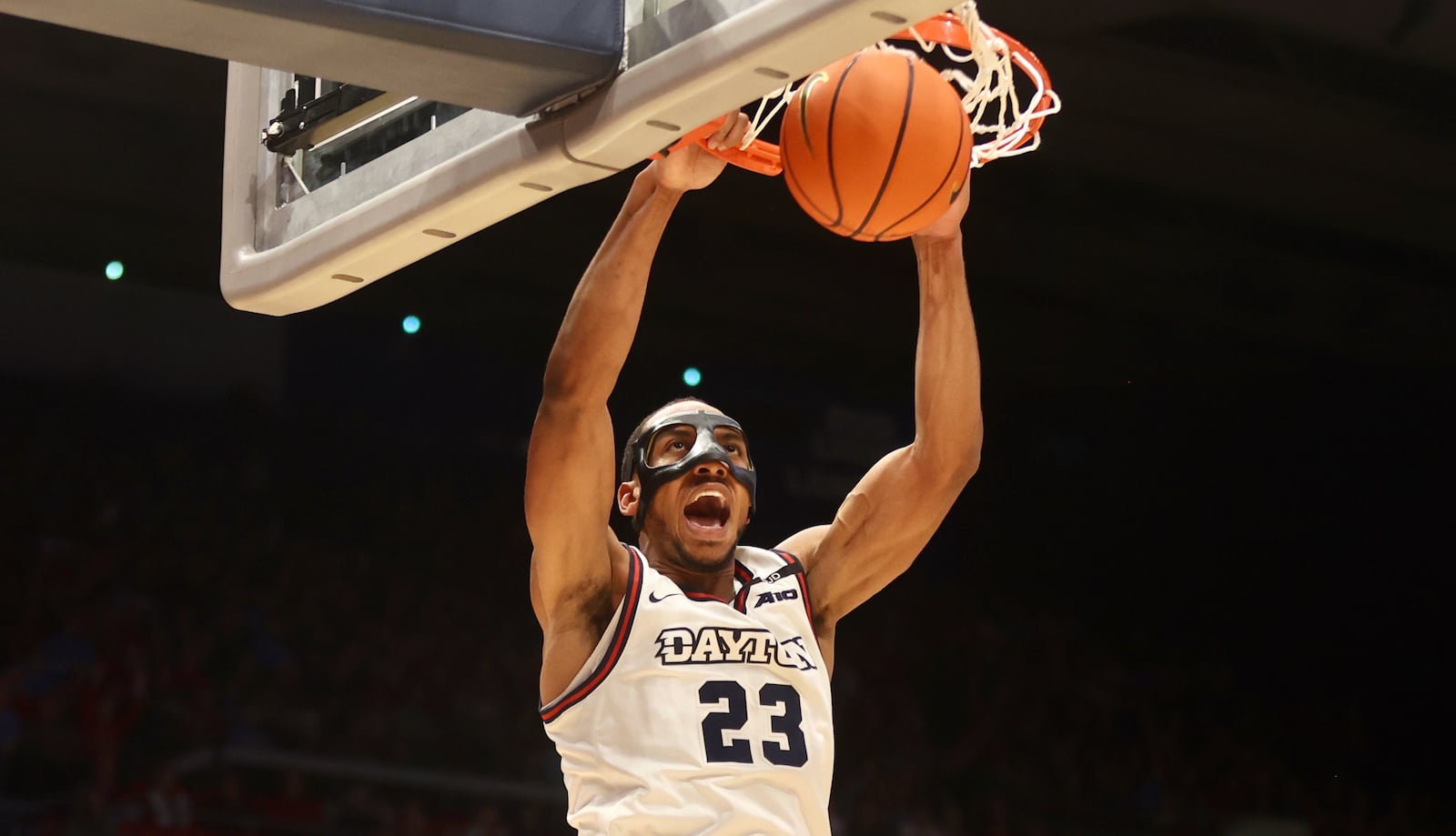 Dayton's Zed Key dunks against Ball State on Wednesday, Nov. 13, 2024, at UD Arena. David Jablonski/Staff