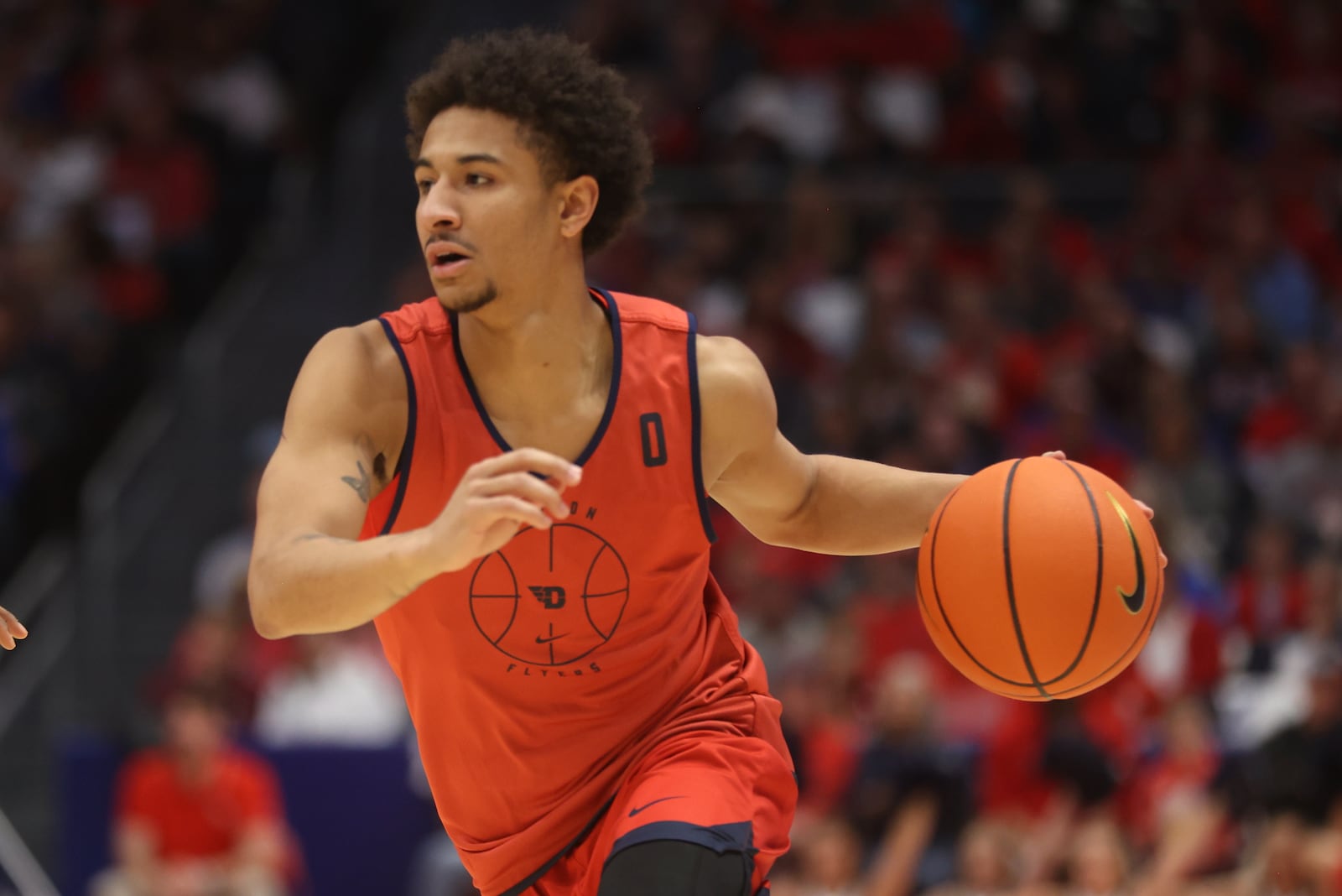 Dayton's Javon Bennett dribbles against Ohio State an exhibition game on Sunday, Oct. 22, 2023, at UD Arena. David Jablonski/Staff