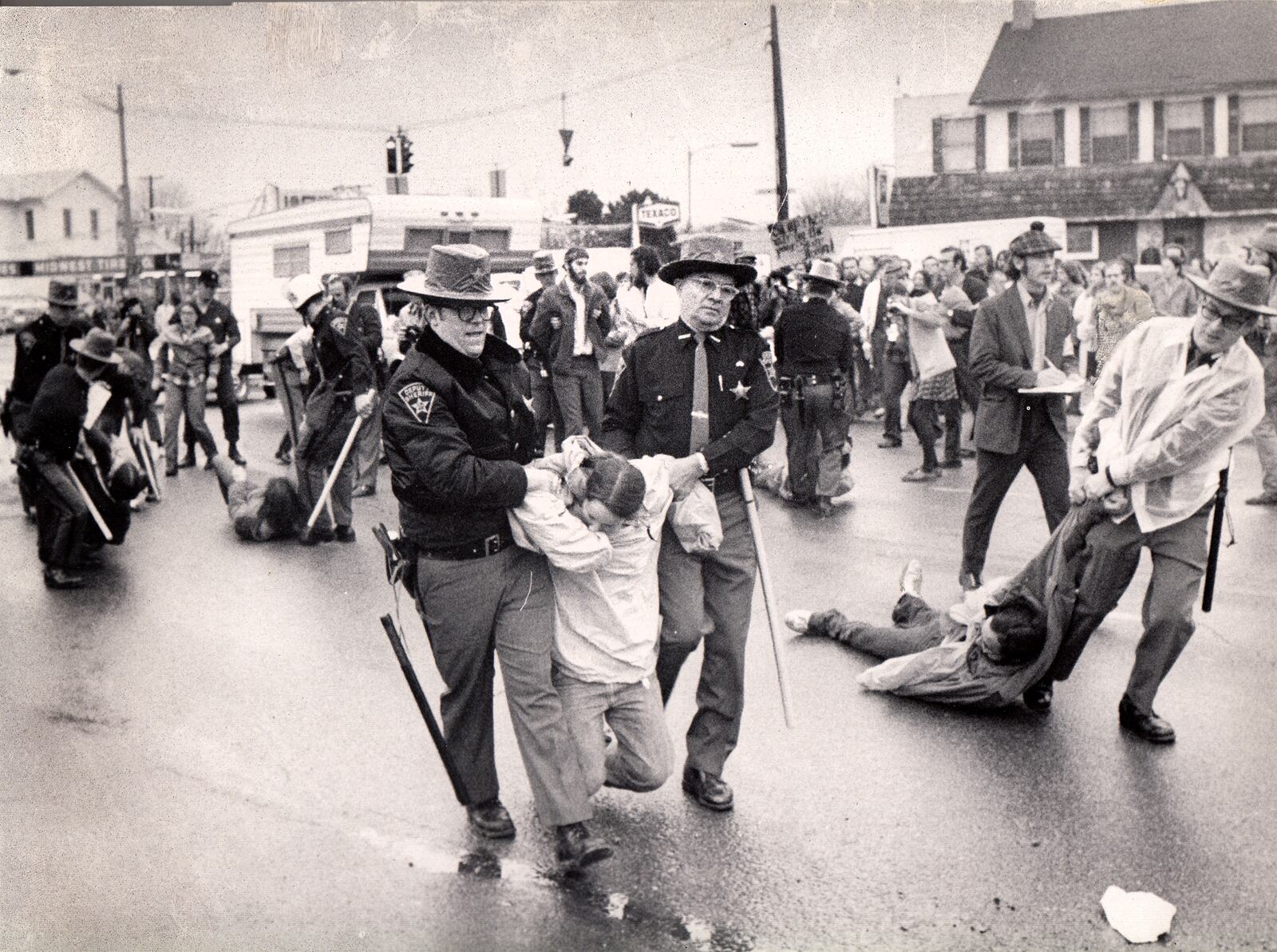 A Vietnam War protest culminates in arrests in Greene County April 20, 1972. DAYTON DAILY NEWS ARCHIVE