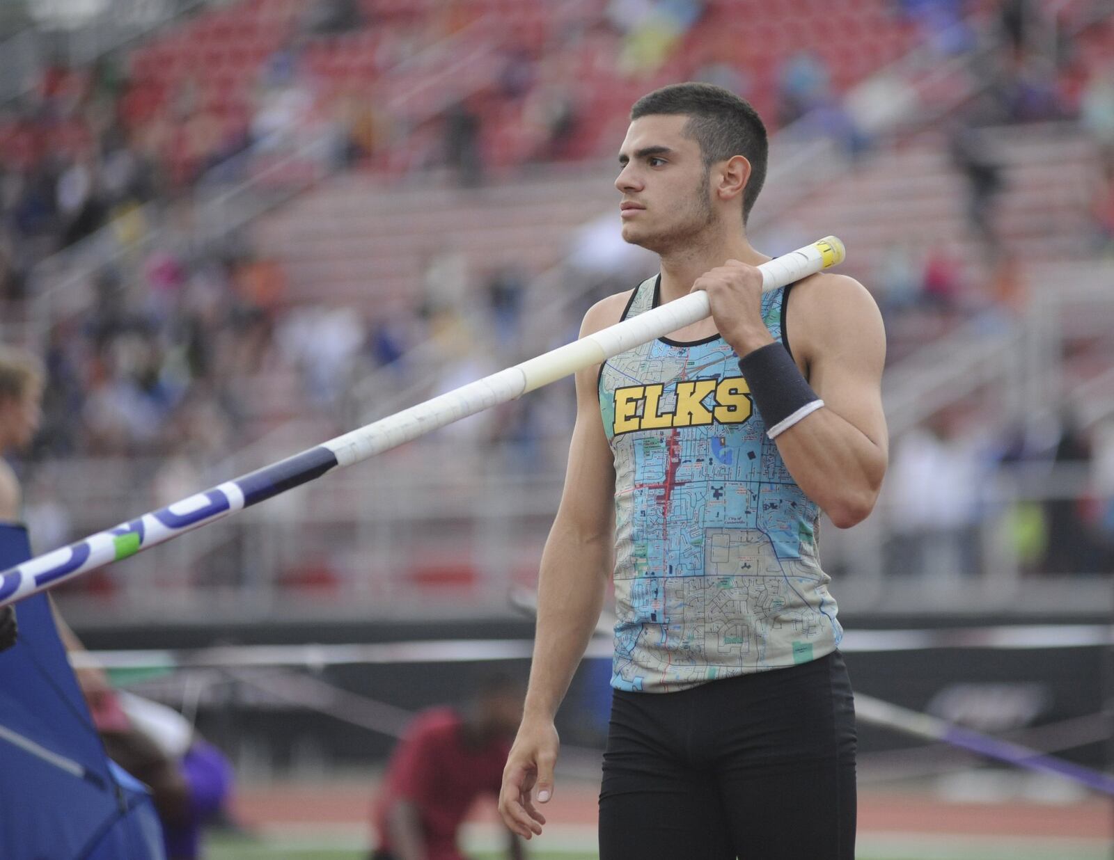 Centerville junior Yariel Soto won the pole vault in the D-I district track and field meet at Wayne on Wed., May 16, 2018. MARC PENDLETON / STAFF