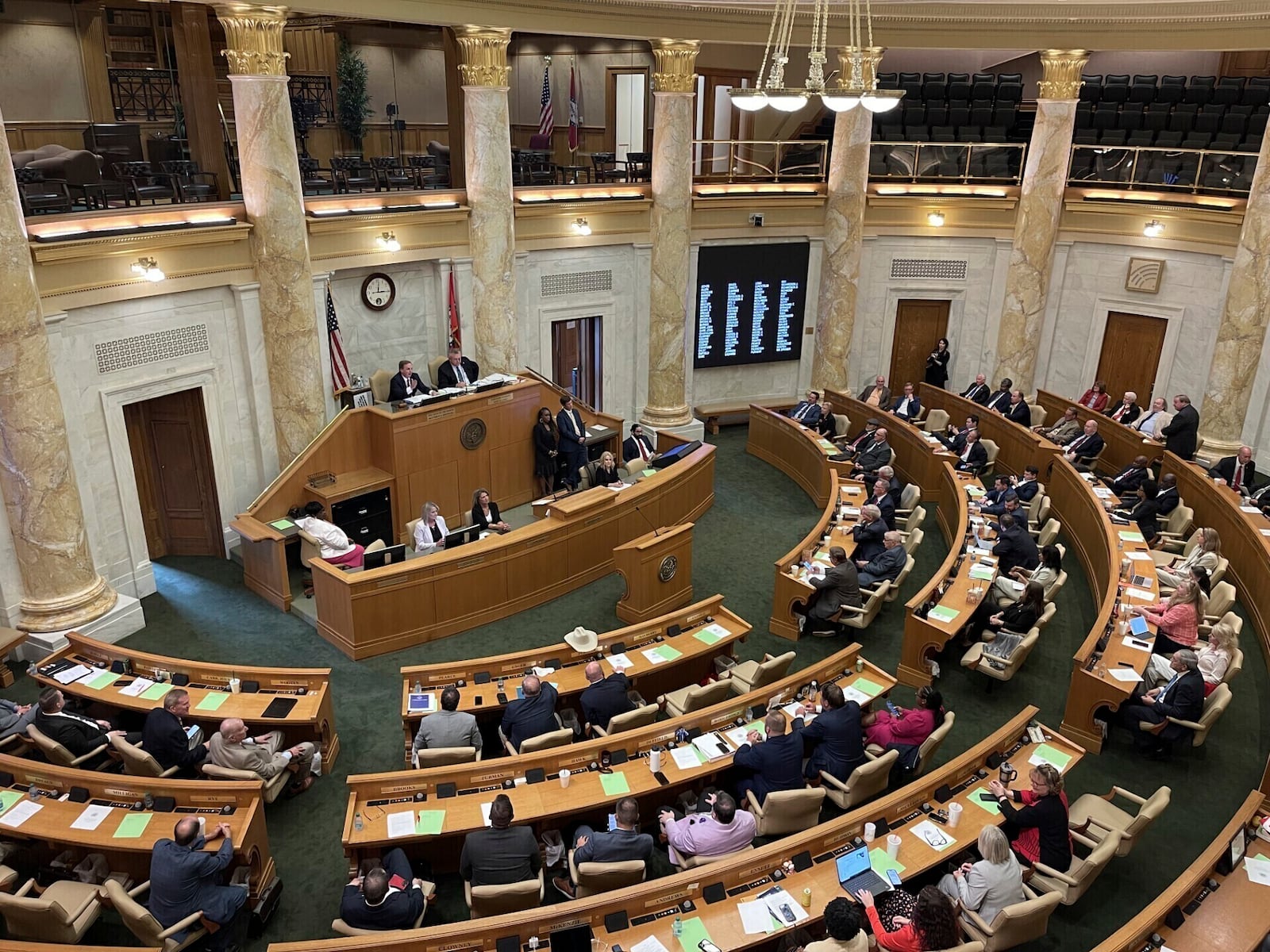 FILE - Arkansas representatives convene in the House chamber at the state Capitol in Little Rock, Ark., on Monday, June 17, 2024. (AP Photo/Andrew DeMillo)