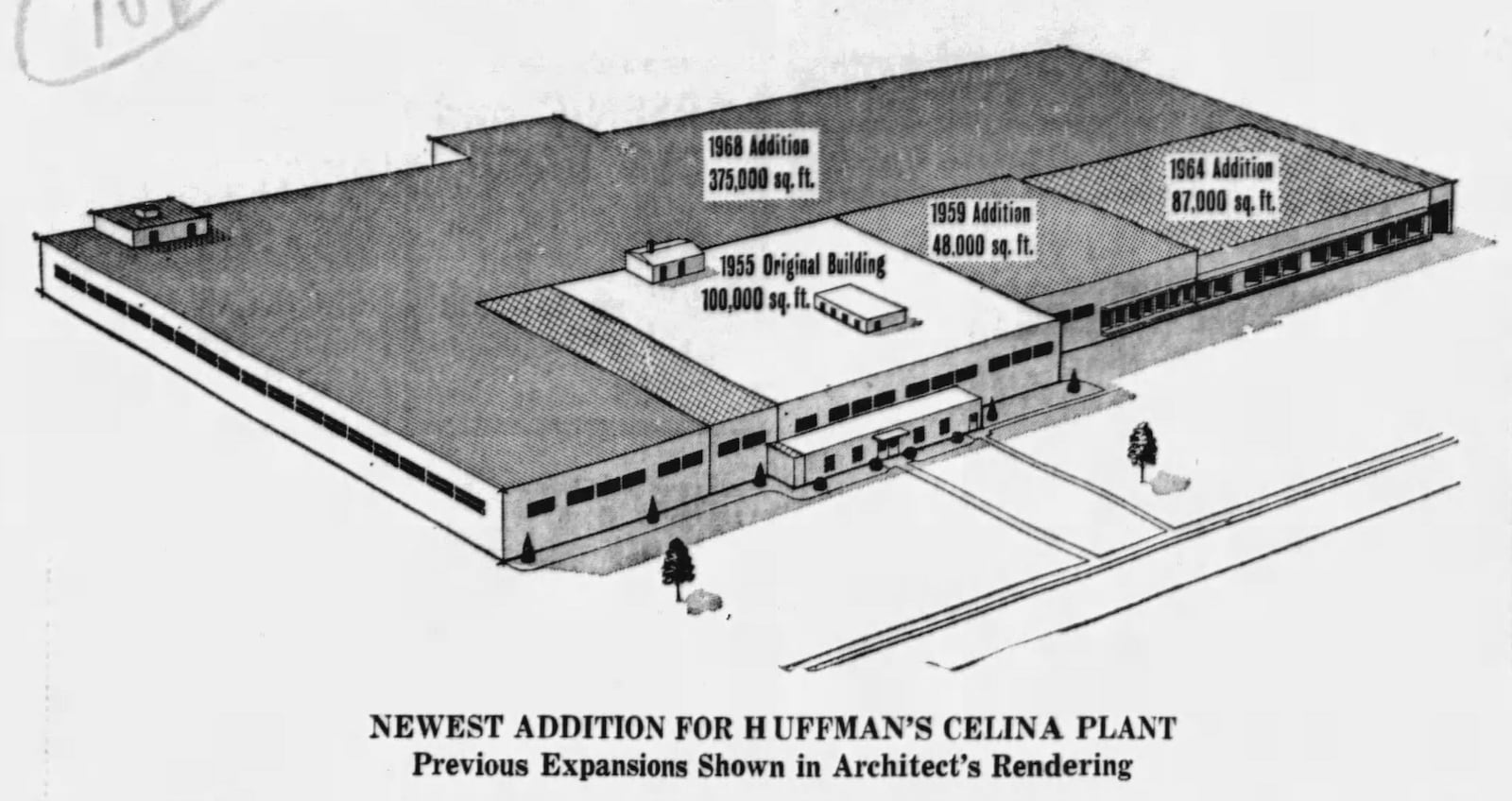 In 1968 Huffy Corp. expanded the Celina plant by 375,000 square feet, for a new total of 610,000 square feet. DAYTON DAILY NEWS ARCHIVES 1968