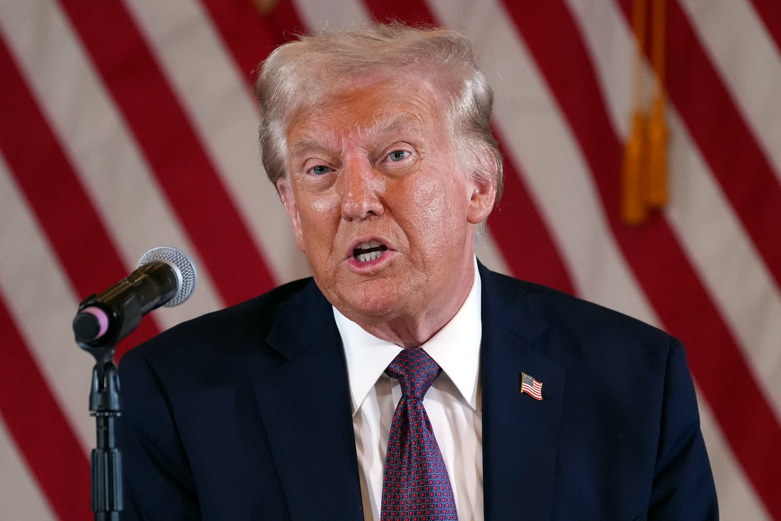 FILE - President-elect Donald Trump speaks at a meeting with Republican governors at Mar-a-Lago, on Jan. 9, 2025, in Palm Beach, Florida. (AP Photo/Evan Vucci, File)