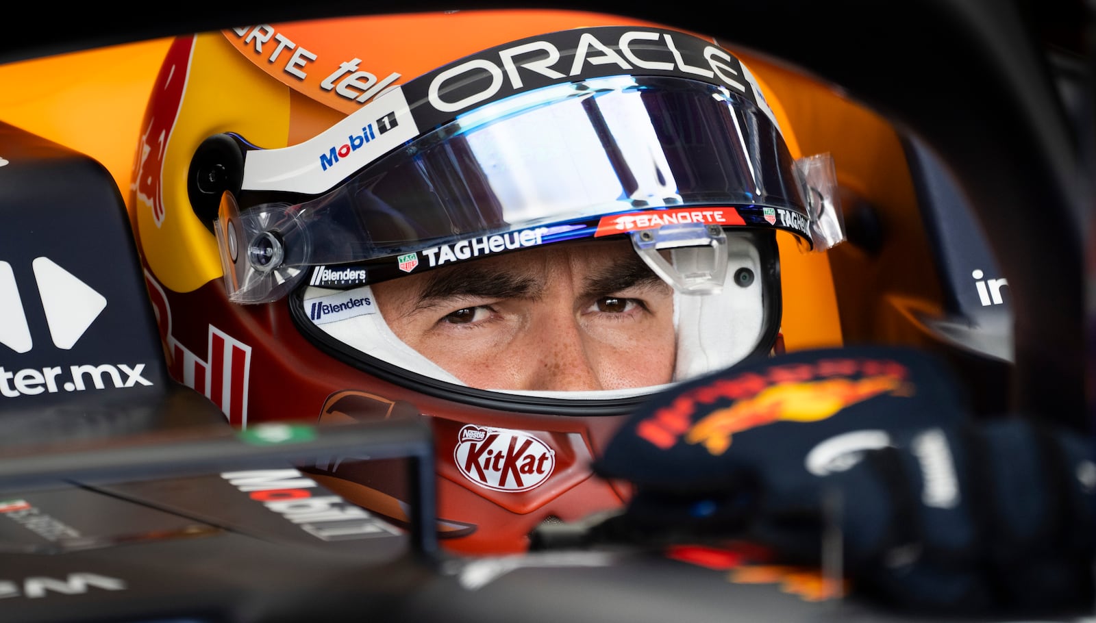 FILE - Red Bull Racing driver Sergio Perez, of Mexico, sits in his car during the first practice session at the Canadian Grand Prix in Montreal, Friday, June 16, 2023. (Paul Chiasson/The Canadian Press via AP, File)