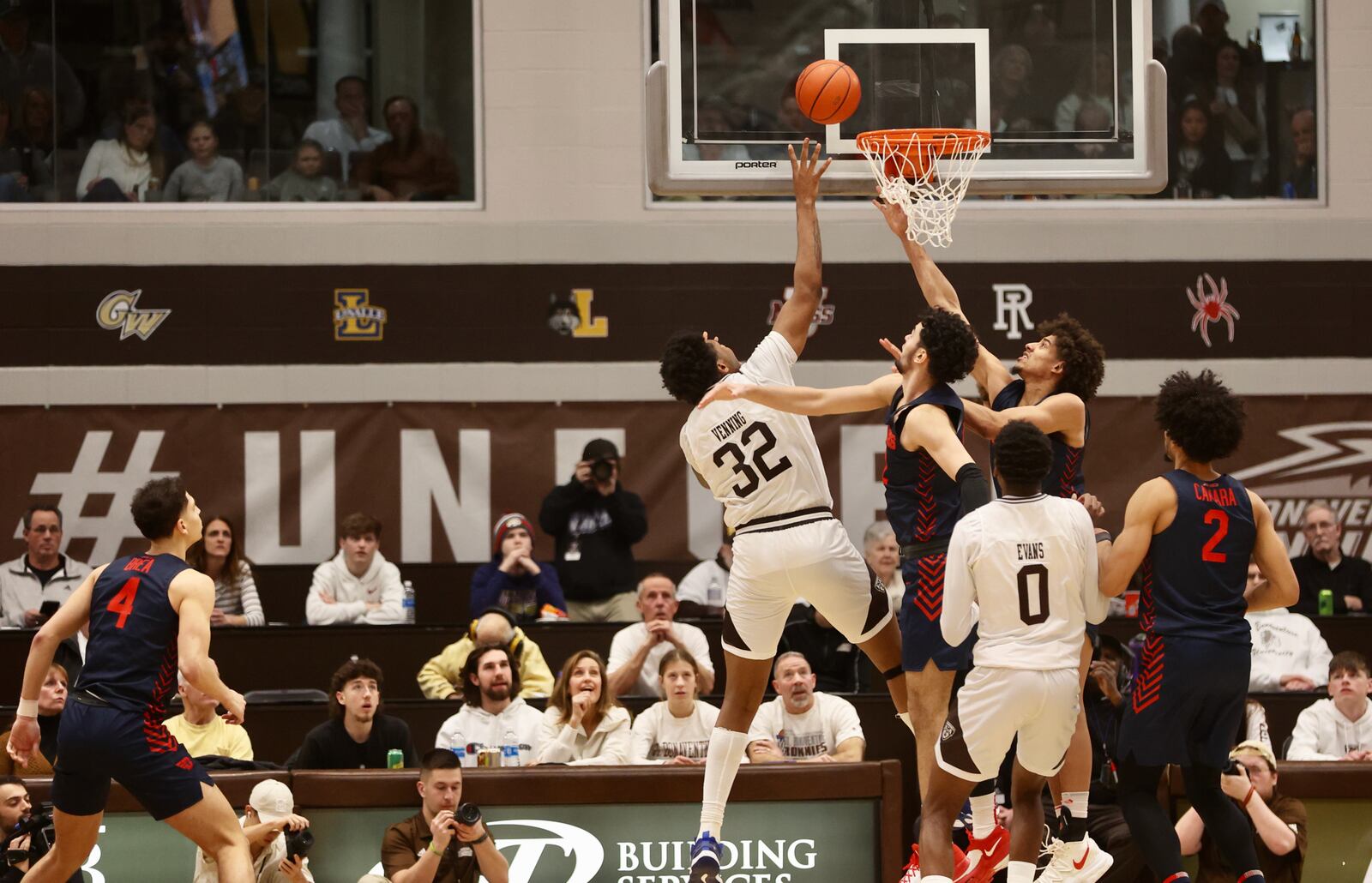 St. Bonaventure's Chad Venning scores against Dayton on Saturday, Feb. 4, 2023, at the Reilly Center in St. Bonaventure, N.Y. David Jablonski/Staff