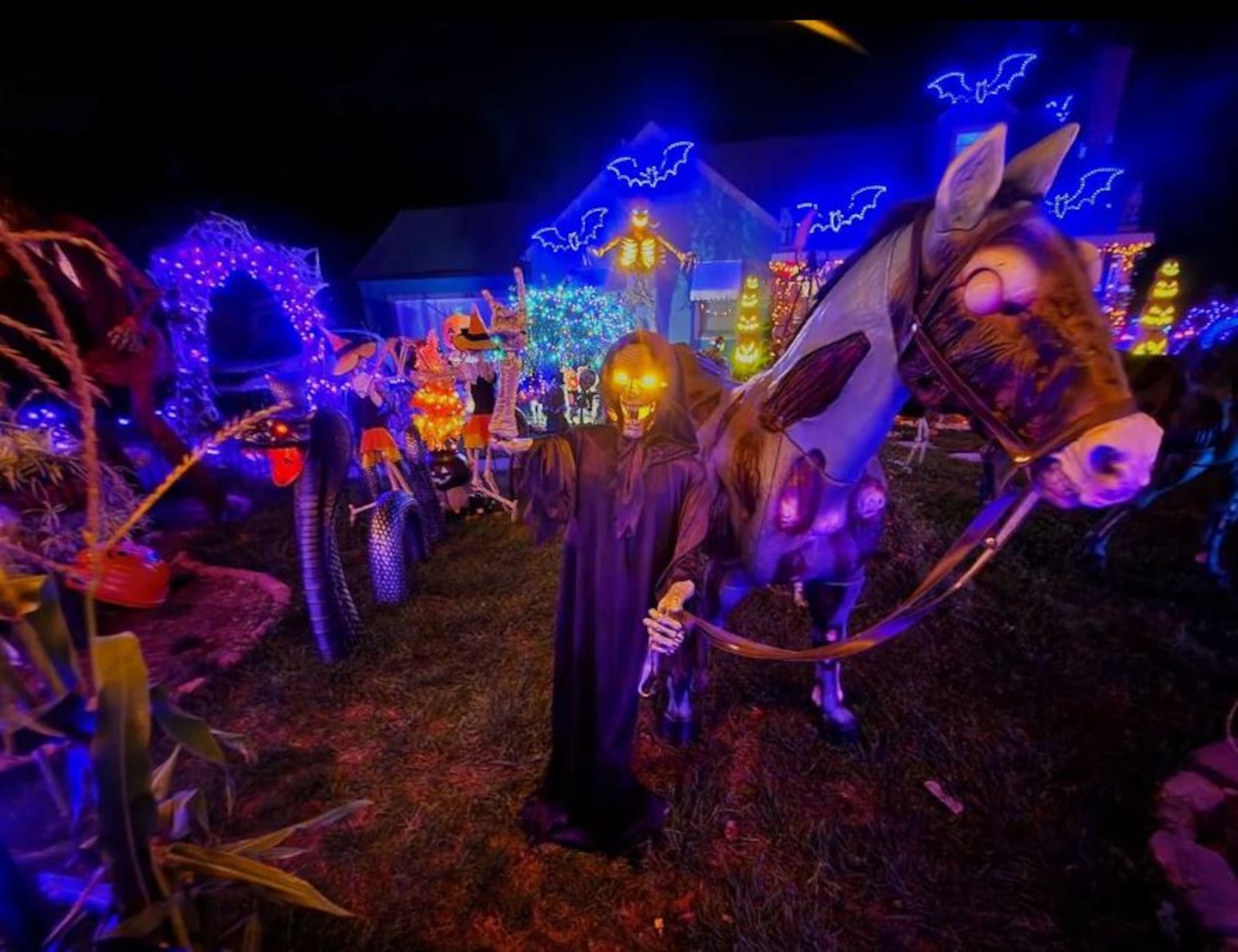 The home is located at 1836 N. Central Drive in Beavercreek. The couple encourages anyone to stop by to enjoy the spooky sights and sounds. CONTRIBUTED