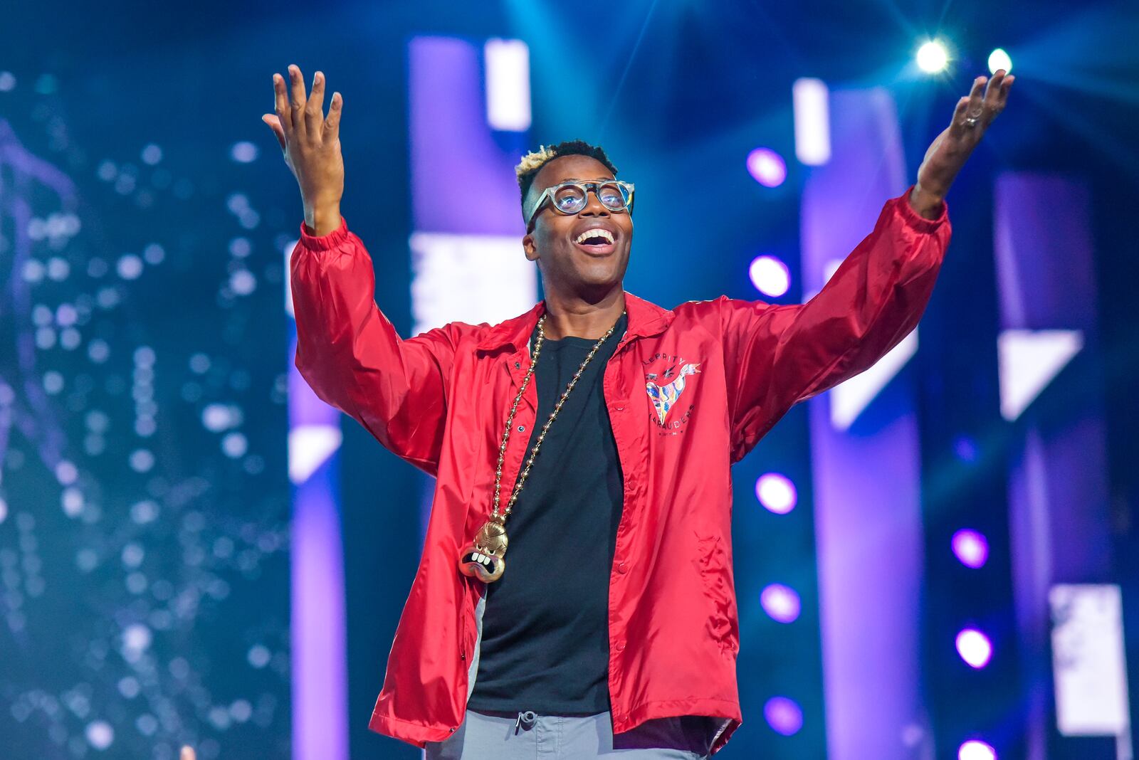 TORONTO, ON - SEPTEMBER 20:  Kardinal Offishall of Celebrity Marauders hosts the 2018 WE Day Toronto Show at Scotiabank Arena on September 20, 2018 in Toronto, Canada.  (Photo by Dominik Magdziak/Getty Images)