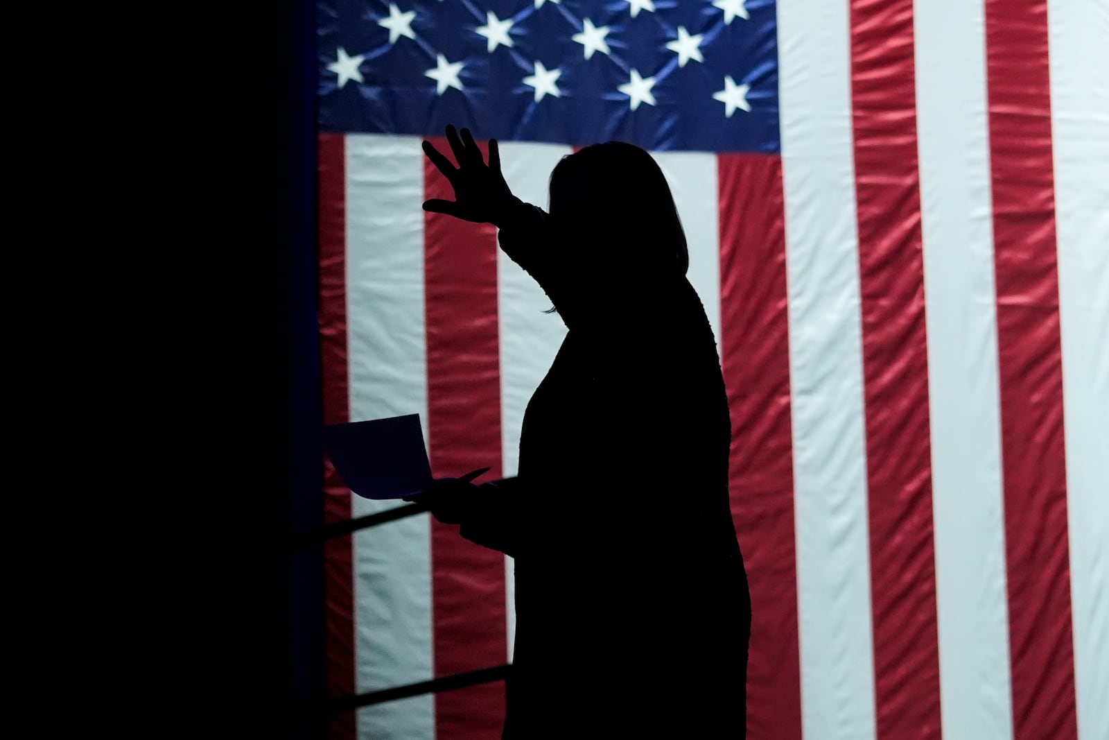 Democratic Michigan Senate candidate Rep. Elissa Slotkin leaves the stage after speaking at an election night watch party, Wednesday, Nov. 6, 2024, in Detroit. (AP Photo/Carlos Osorio)