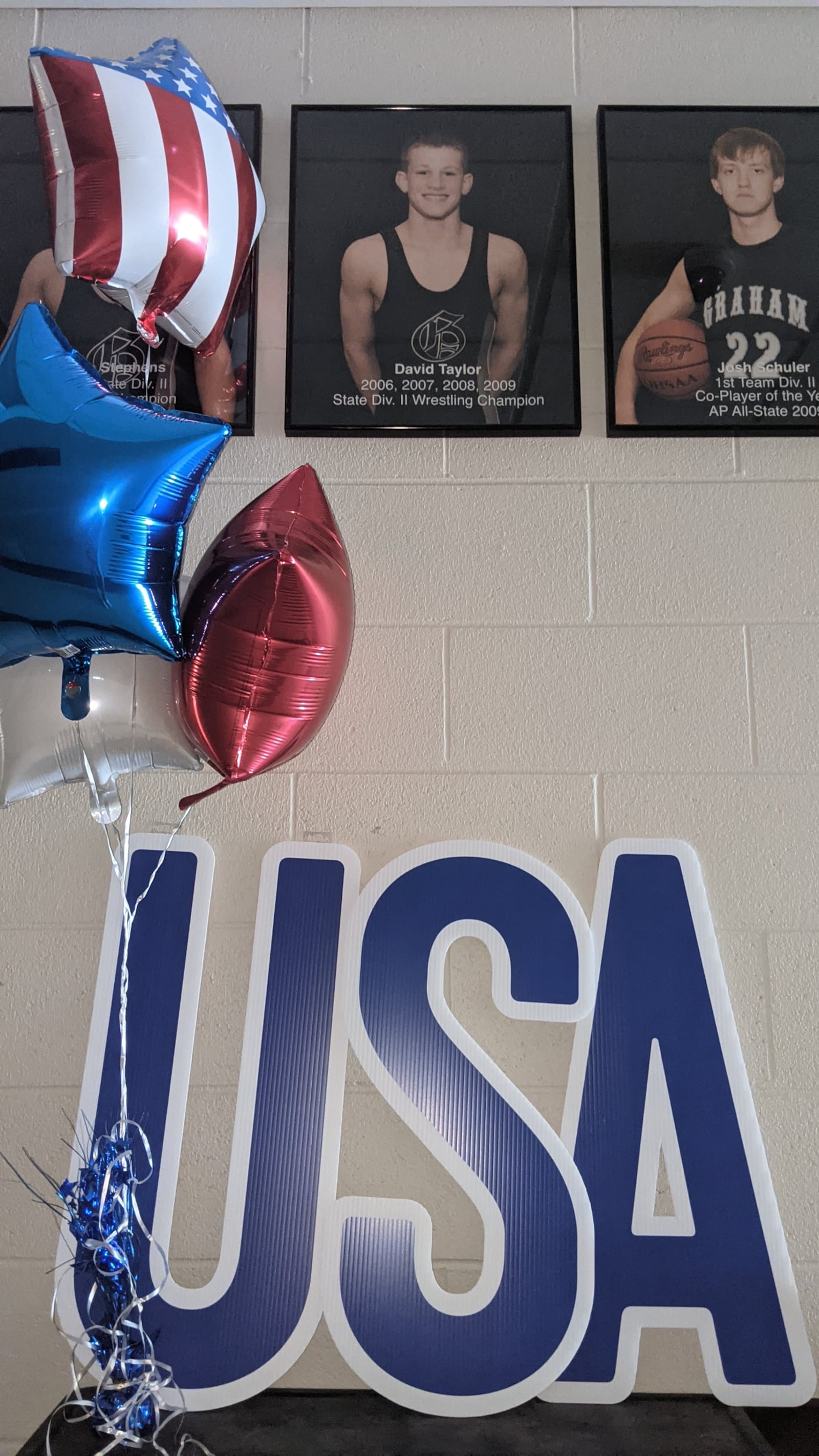 Balloons decorate a photo of David Taylor at Graham High School in St. Paris. Contributed photo by Joycelyn Kastl