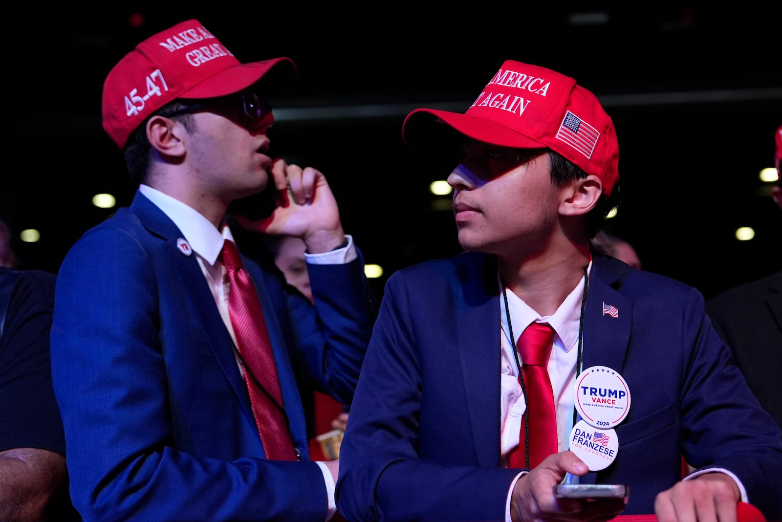 Supporters arrive at an election night watch party for Republican presidential nominee former President Donald Trump Tuesday, Nov. 5, 2024, in West Palm Beach, Fla. (AP Photo/Julia Demaree Nikhinson)