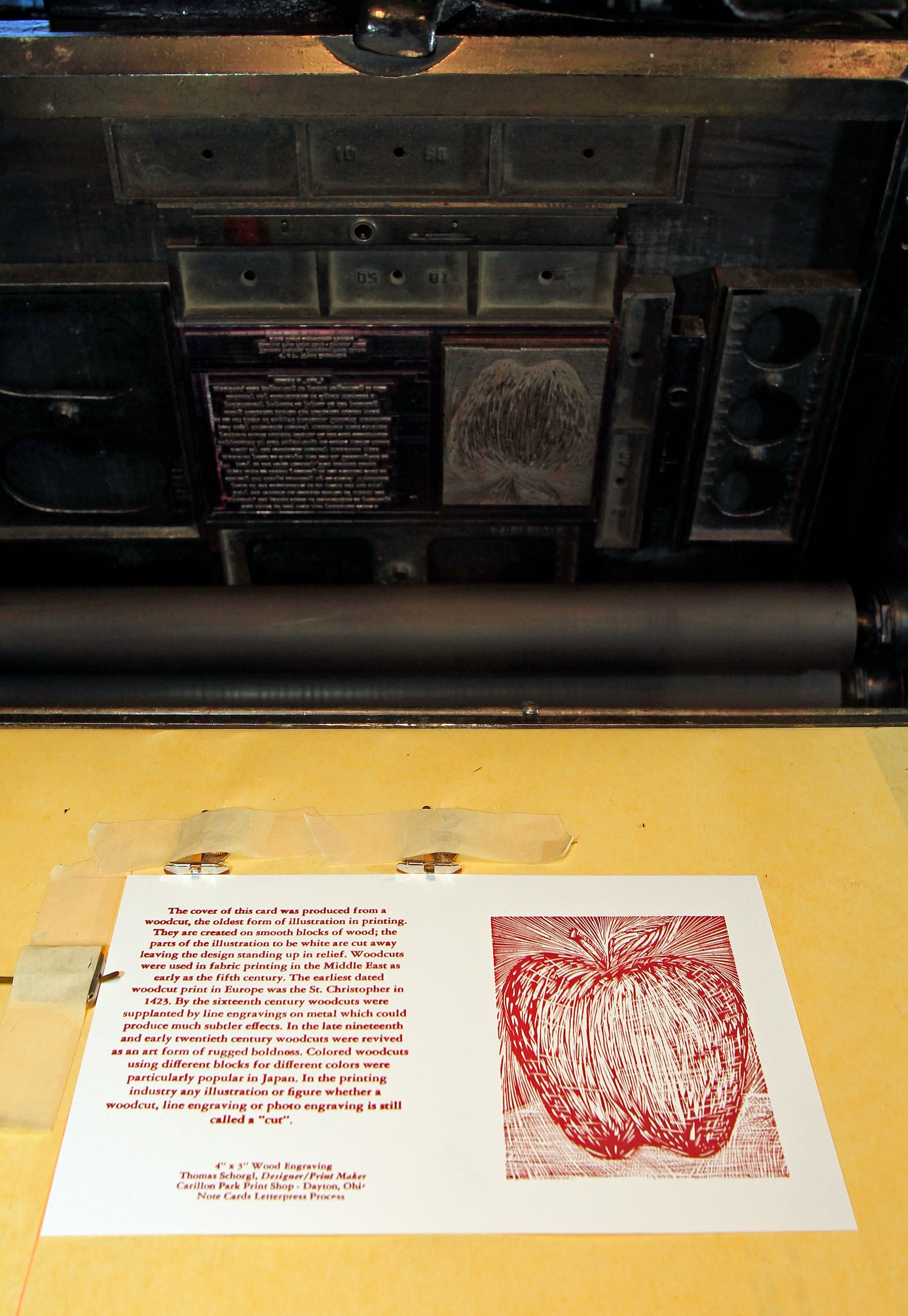 A notecard is printed on Carillon Historical Park's letterpress. CONTRIBUTED/SKIP PETERSON