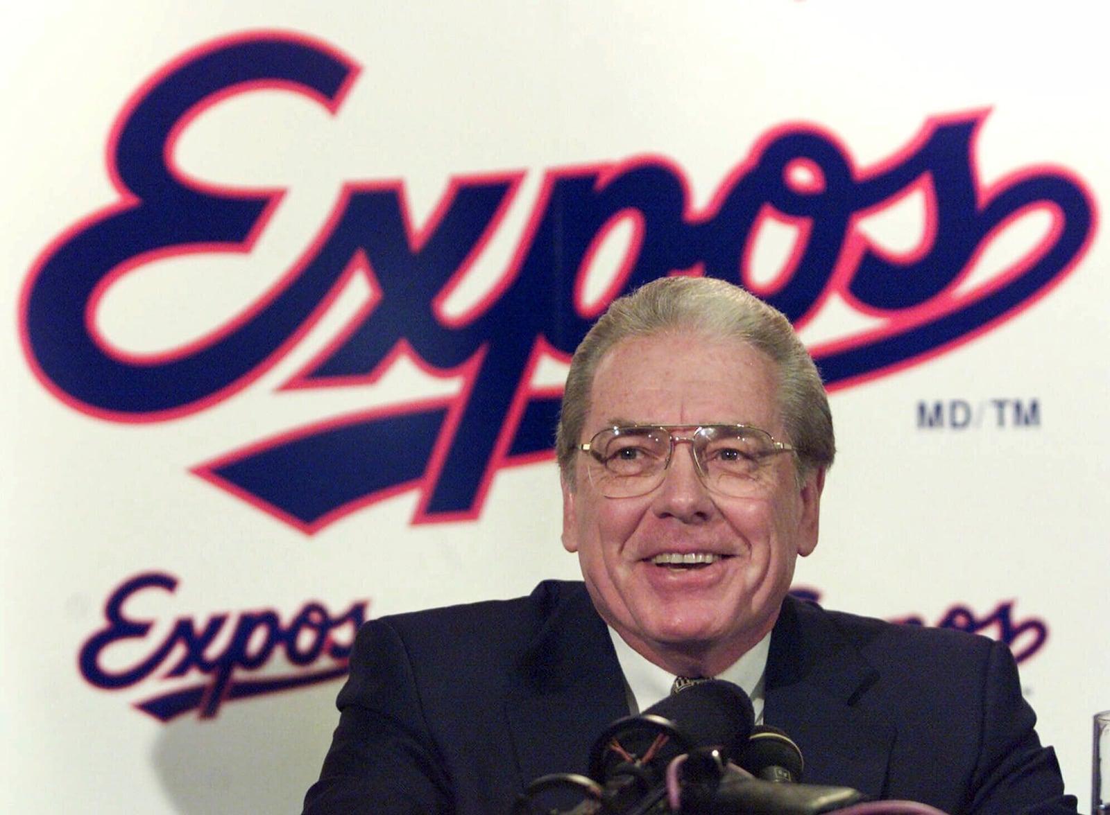 FILE - Jeff Torborg smiles as he is introduced as the new manager for the Montreal Expos during a news conference Thursday, May 31, 2001, in Montreal. (AP Photo/Paul Chiasson, File)