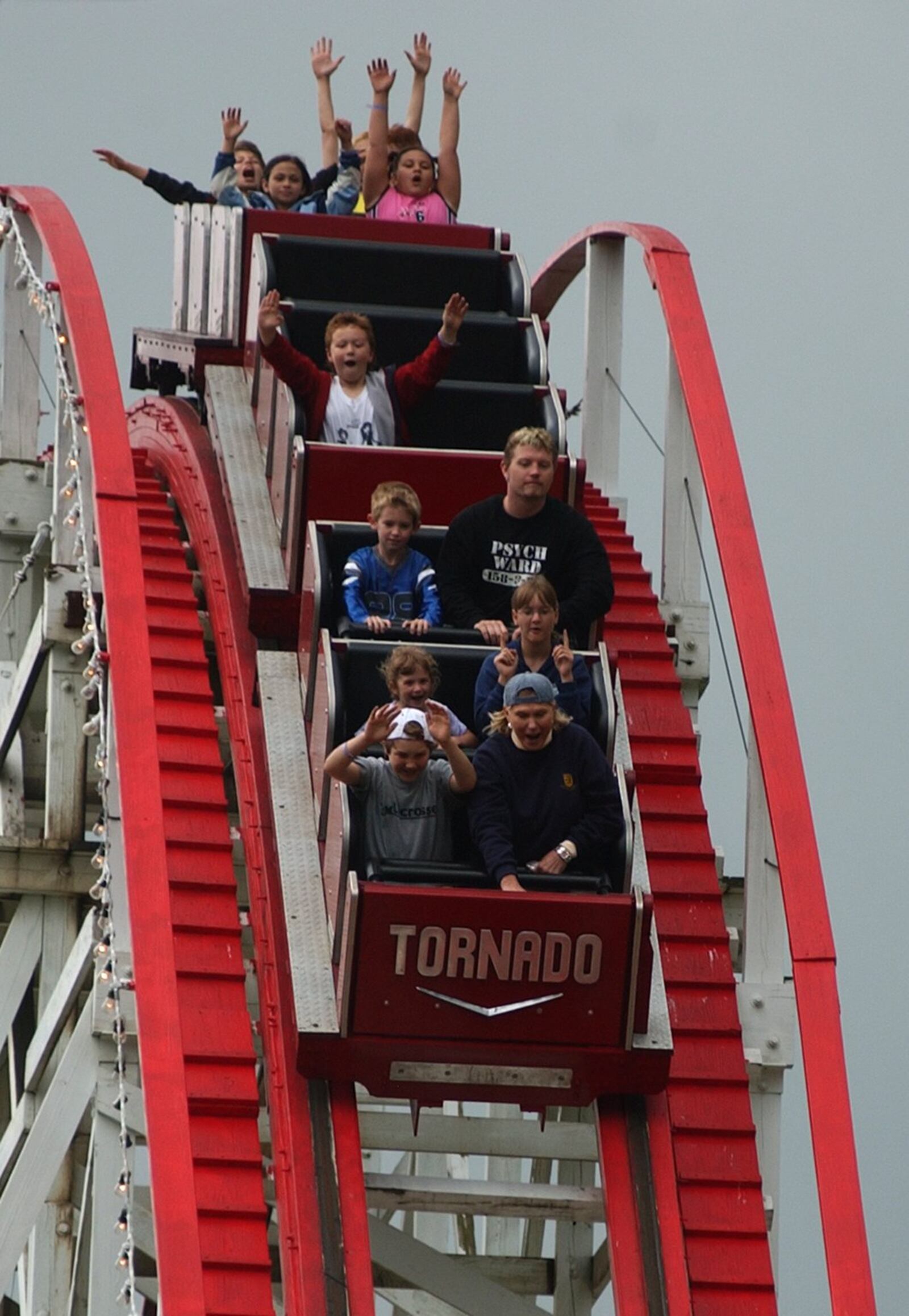 Celebrants of the 25th year anniversary of LaValle Private School of Fairfield ride the Tornado roller coaster at Stricker’s Grove in Ross Twp. The family-owned amusement park rents to groups. CARRIE COCHRAN/JOURNALNEWS