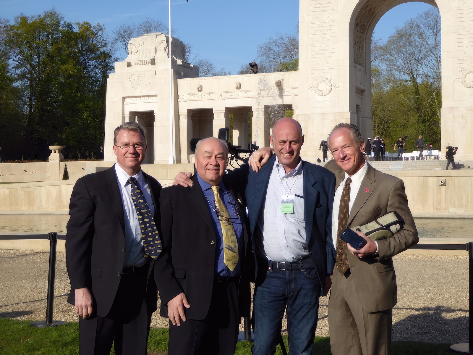 Dan Patterson (second from left with his documentary film colleagues (Lafayette Escadrille) in Paris, 2016.  L-R Paul Glenshaw, Patterson, Mattiue Matta, Darroch Greer.