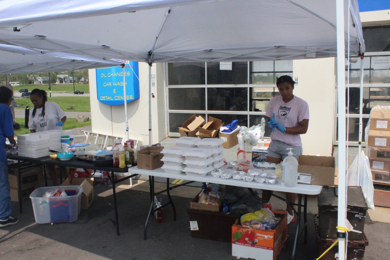 A donation center was set up following last week's tornadoes at Pippin’s Market in Trotwood.  Needed items include cleaning supplies, deodorant, body wash and baby items like diapers, wipes, baby food and formula.