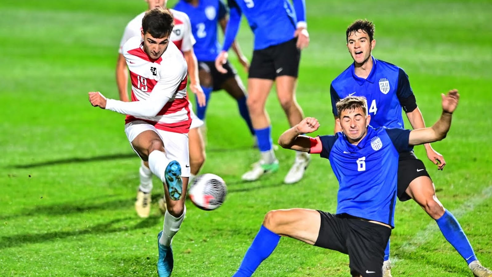 Dayton's Ethan Sassine fires a shot during a game this season vs. Saint Louis. Erik Schelkun/UD Athletics