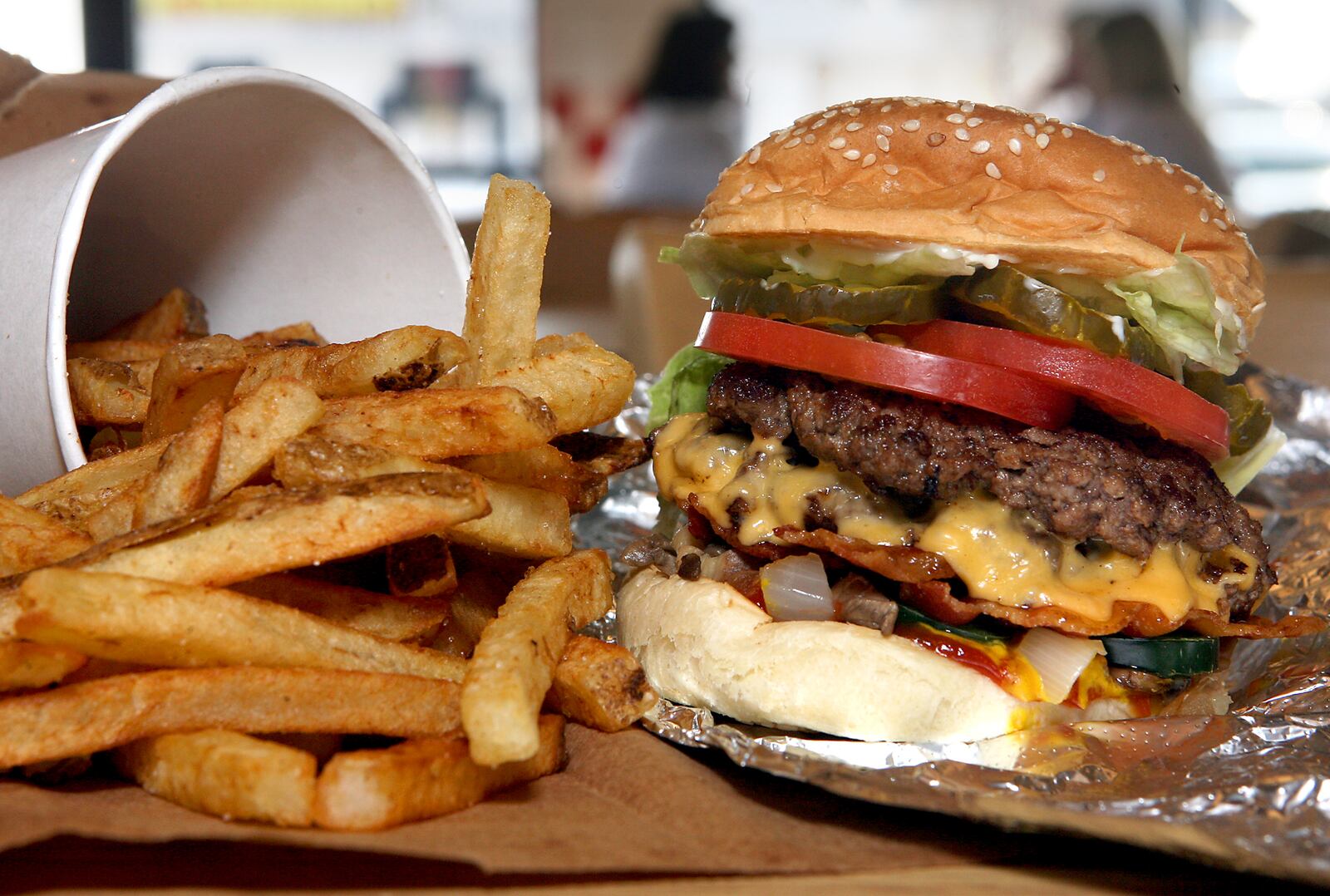 The Hamburger and fries at Five Guys in West Chester. Staff photo by Greg Lynch