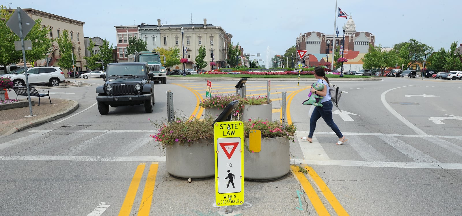 Troy officials are reexamining the crosswalks on the Public Square downtown to see if changes are warranted following complaints from residents concerned about safety. MARSHALL GORBY\STAFF