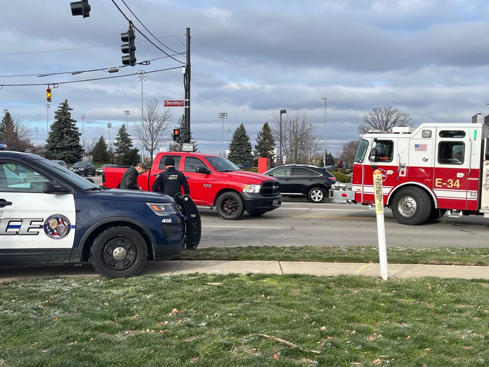 East Dorothy Lane is closed in both directions following an apparent crash near Woodman Center Drive on Thursday, Dec. 5, 2024, in Kettering. CONTRIBUTED