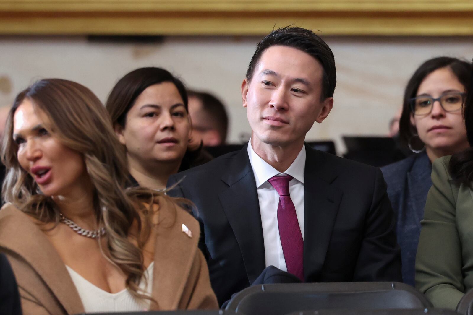 TikTok CEO Shou Zi Chew sits before the 60th Presidential Inauguration in the Rotunda of the U.S. Capitol in Washington, Monday, Jan. 20, 2025. (Kevin Lamarque/Pool Photo via AP)