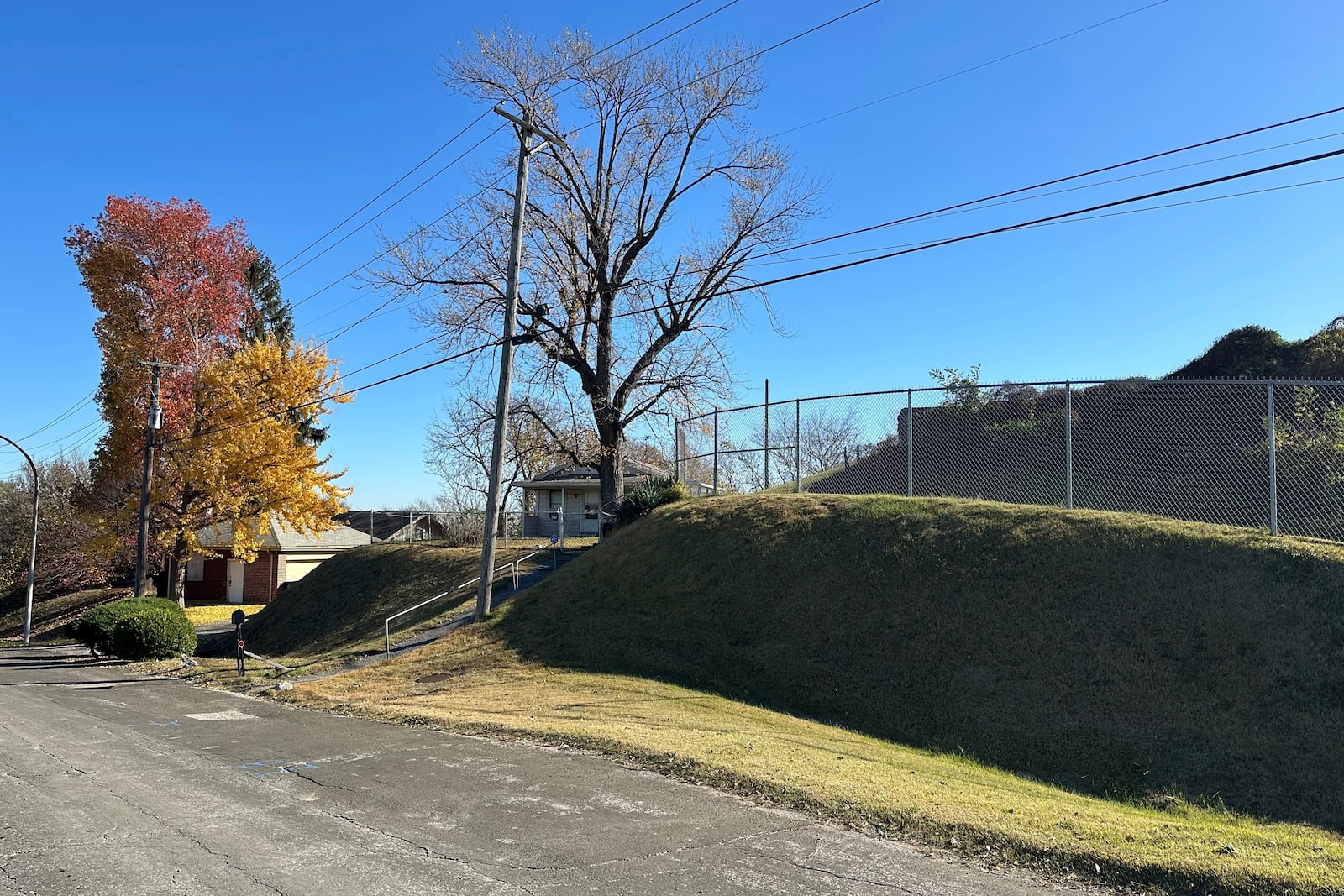 Joan Heckenberg's home, which sits atop the last remaining Native American mound in St. Louis, is seen here on Wednesday, Nov. 20, 2024. (AP Photo/Jim Salter)