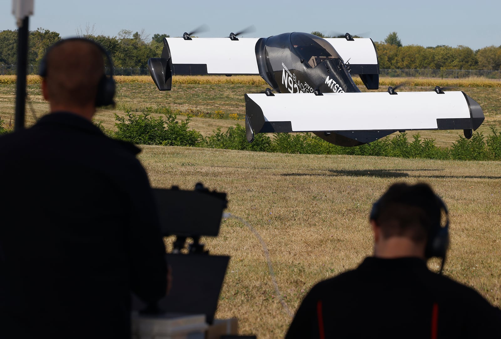 A crew from Sinclair operates a PIVOTAL Blackfly UAV as it takes off at Springfield Beckley Airport Monday, Sept. 9, 2024. BILL LACKEY/STAFF