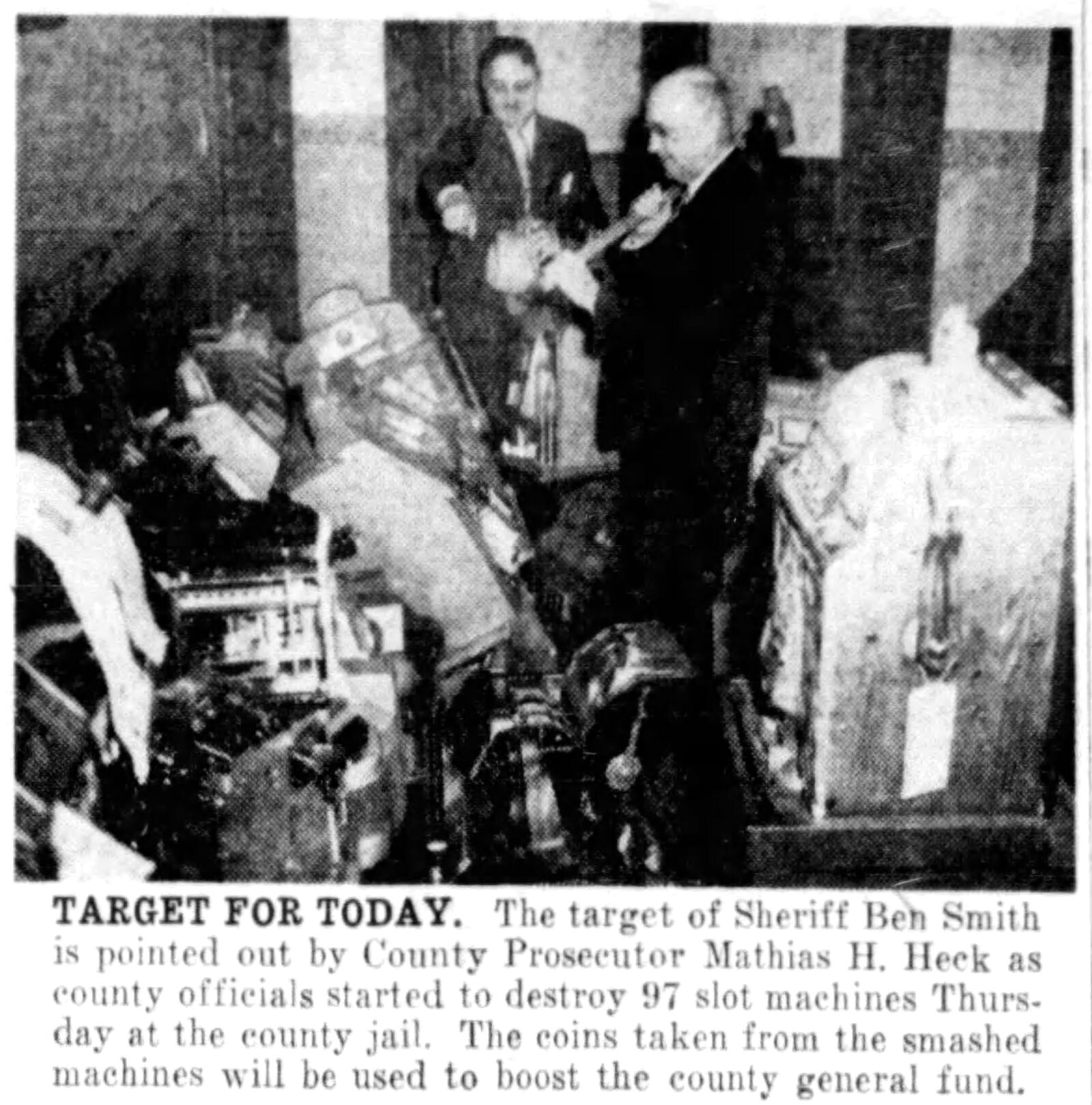 April 17, 1947: Deputies "hit" jackpots on 97 slot machines - with sledges. DAYTON DAILY NEWS ARCHIVES