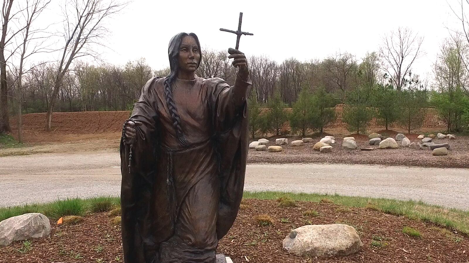 Sculpture of St. Kateri, the patron saint of the environment at Calvary Cemetery.  TY GREENLEES / STAFF