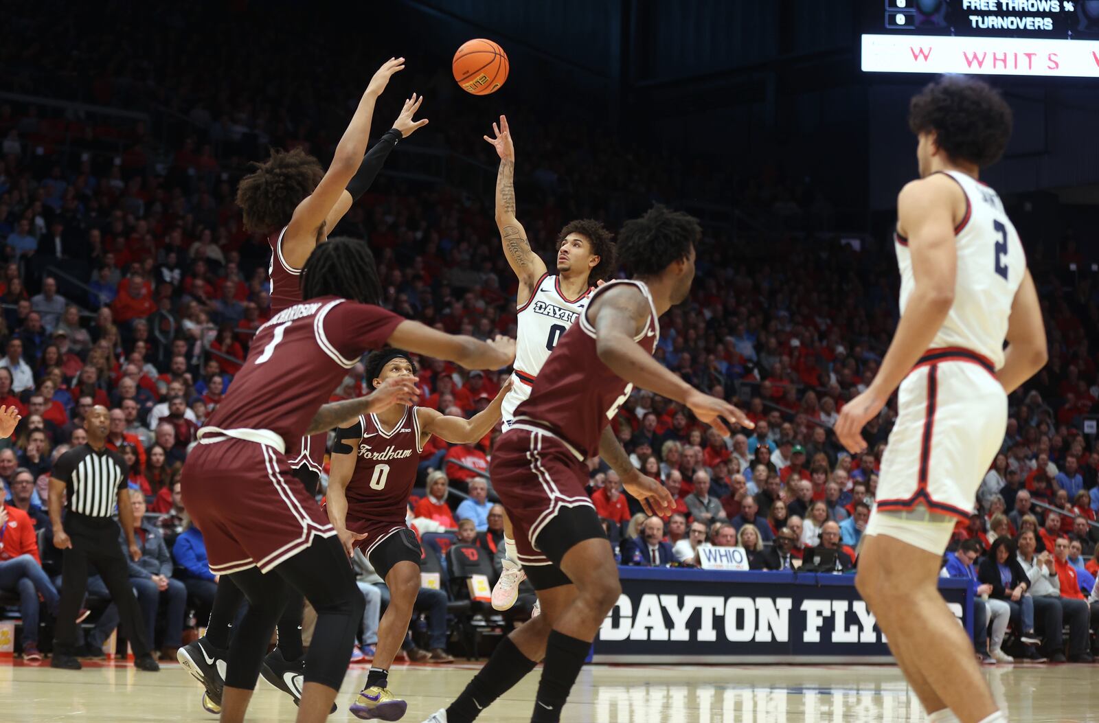 Dayton's Javon Bennett shoots against Fordham on Saturday, Feb. 17, 2024, at UD Arena. David Jablonski/Staff