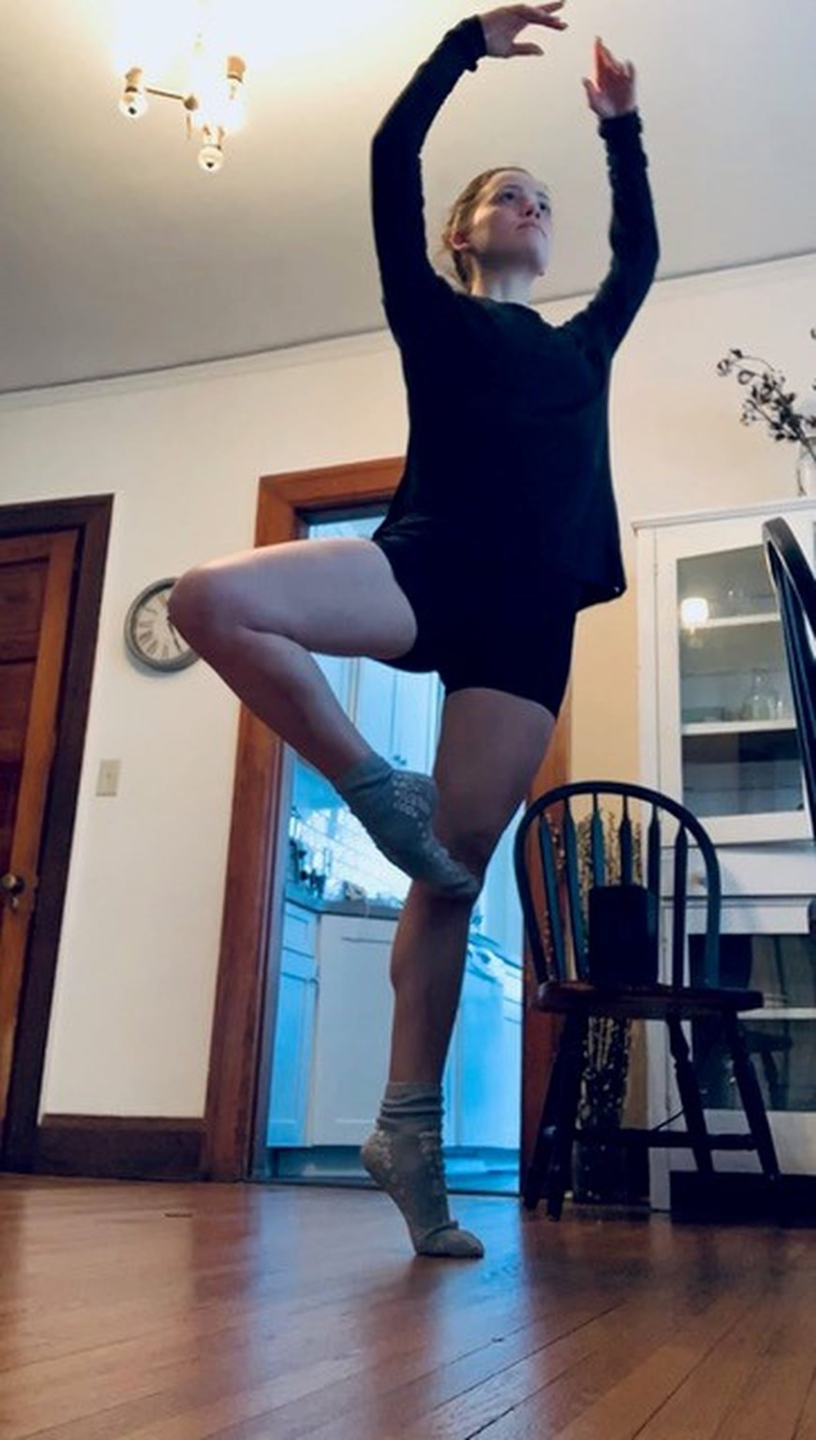 Dayton Ballet dancer Margot Aknin practicing at home. PROVIDED