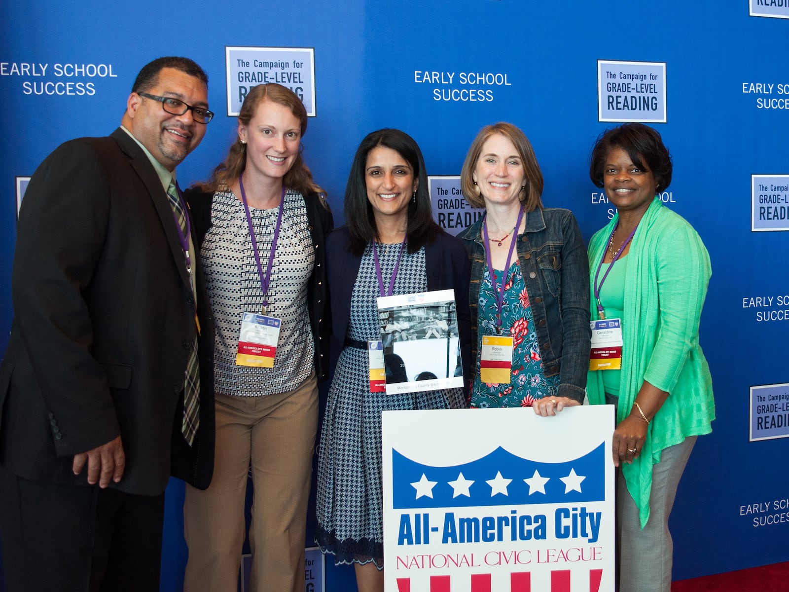 the Dayton/Montgomery County’s delegation to Denver, Colorado in 2017 after winning the All-America City Award for working in the community to address racial and other inequities. Kurup (center) is shown with (L-R) City Commissioner Christopher L. Shaw, Allison Knight, Dayton Metro Library, Robyn Lightcap, Learn to Earn Dayton, Geraldine Pegues, Montgomery County. CONTRIBUTED
