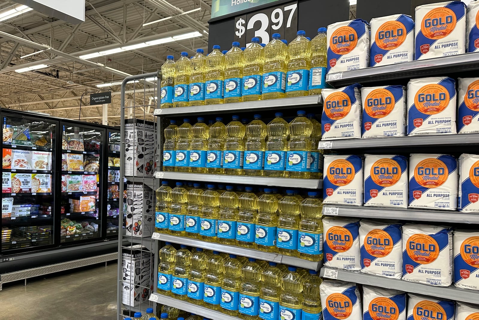 Items to include in holiday dinners are displayed at a Walmart store in Secaucus, N.J., on Wednesday, Nov. 13, 2024. (AP Photo/Anne D'Innocenzio)