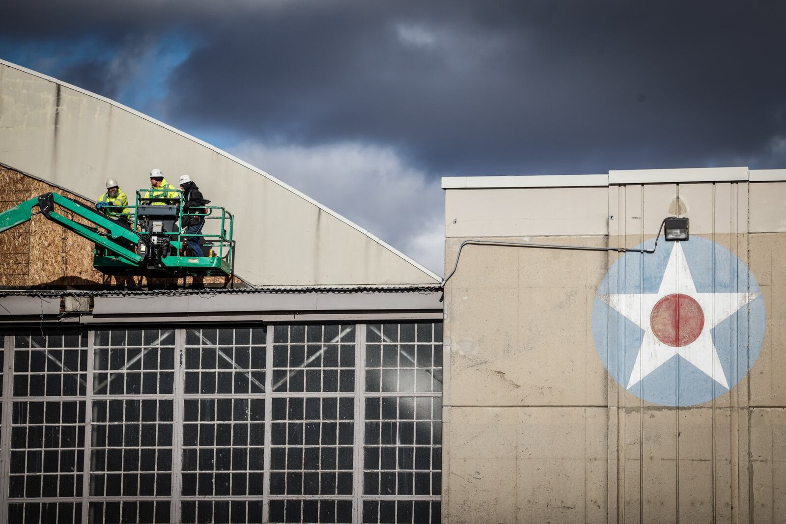 Hangers at Wright Patt were damaged when strong winds moved through the Miami Valley Wednesday morning. Jim Noelker/Staff