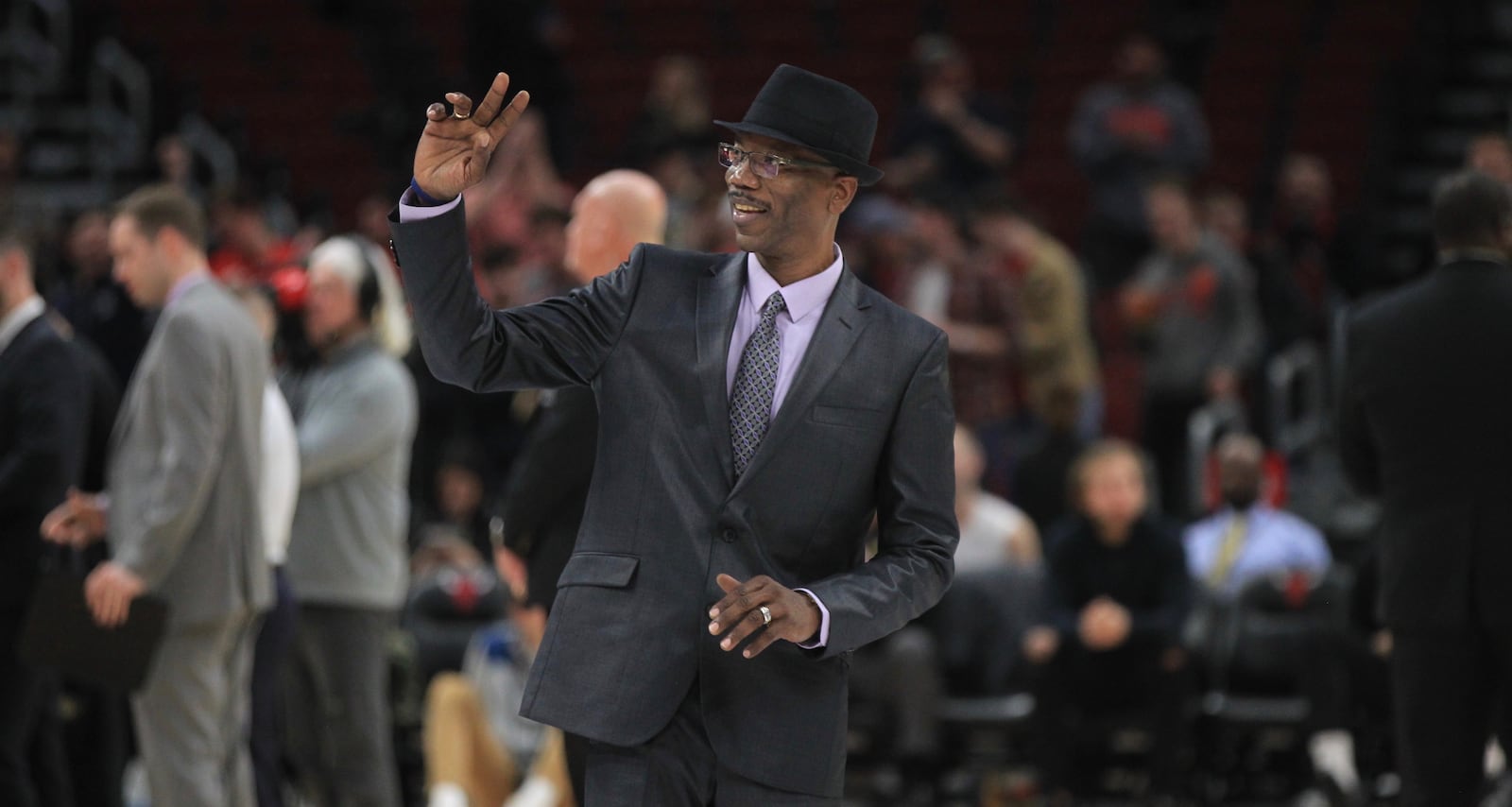 Dayton great Roosevelt Chapman is honored at halftime of a game against Colorado on Saturday, Dec. 21, 2019, at the United Center in Chicago.