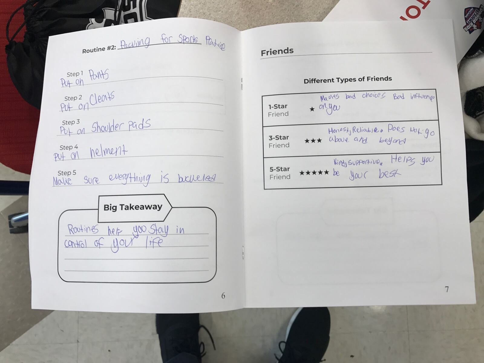 The “Types of Friends: page in the  Connor Kids Academy workbook of seventh grader Antoine Jamison this past week at the Frericks Center on the University of Dayton campus. Tom Archdeacon/CONTRIBUTED