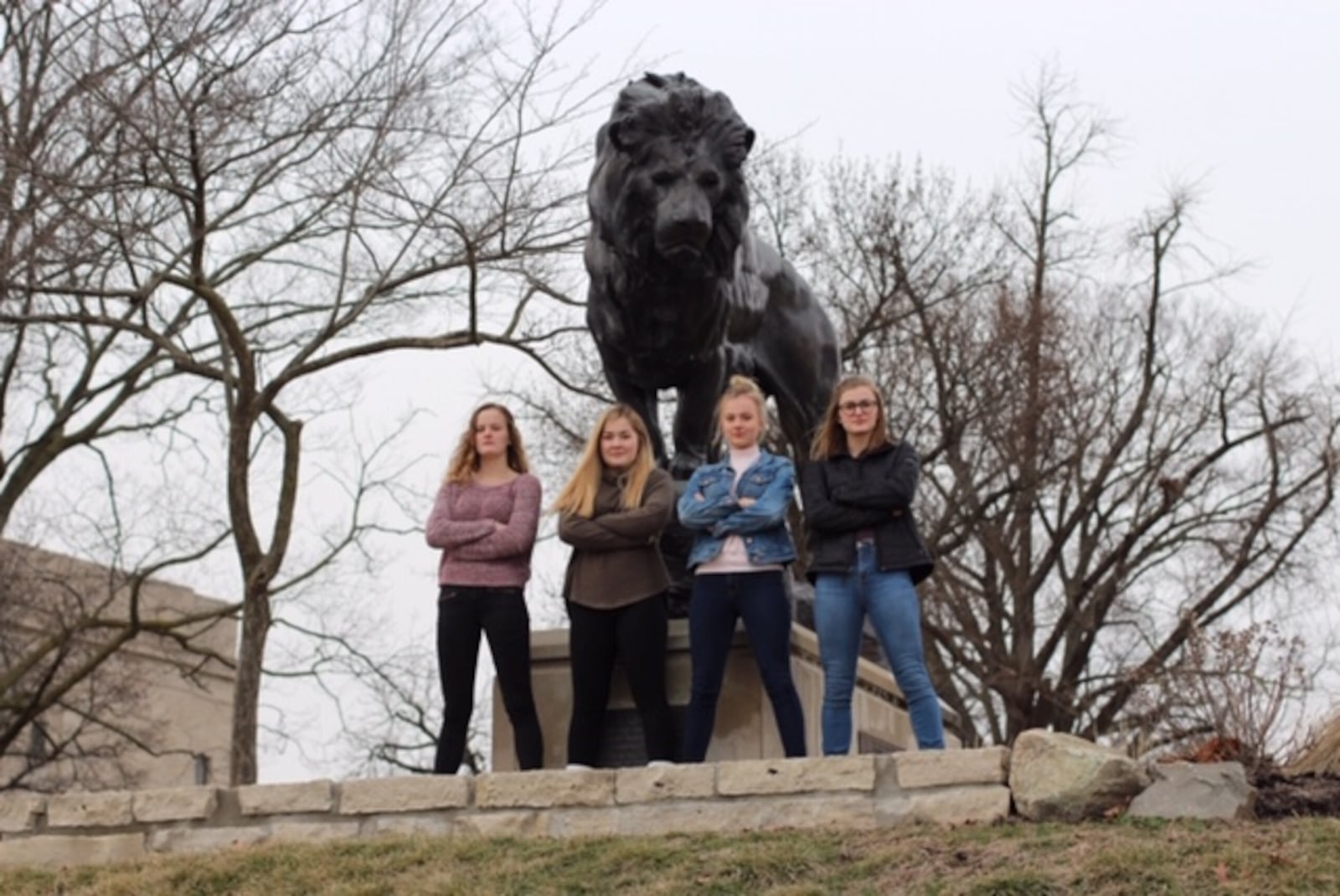 Oakwood High School sophomores ( left to right)  Claire Parker,  Dana Clark,  Zoe Waller and Ryann Mescher launched the Femme Aid Collaborative to  address period poverty in the Dayton area. They are pictured at the Dayton Art Institute.