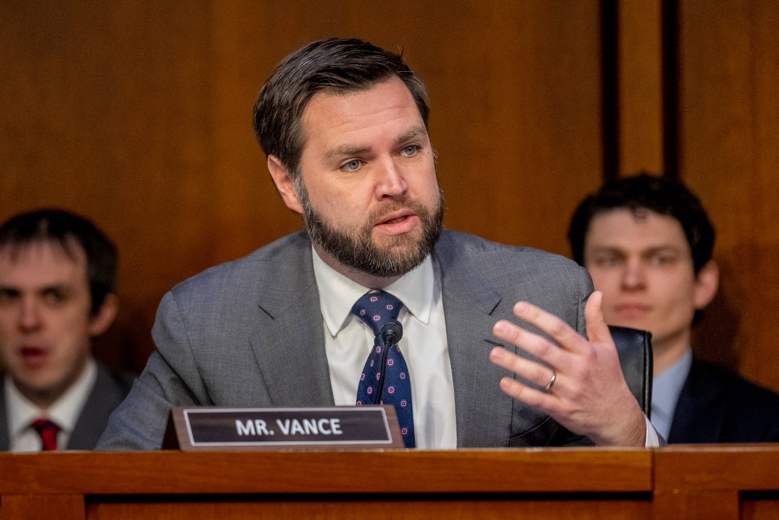 FILE - Sen. J.D. Vance, R-Ohio, speaks during a Senate Banking Committee hearing on Capitol Hill in Washington, March 7, 2023. (AP Photo/Andrew Harnik, File)