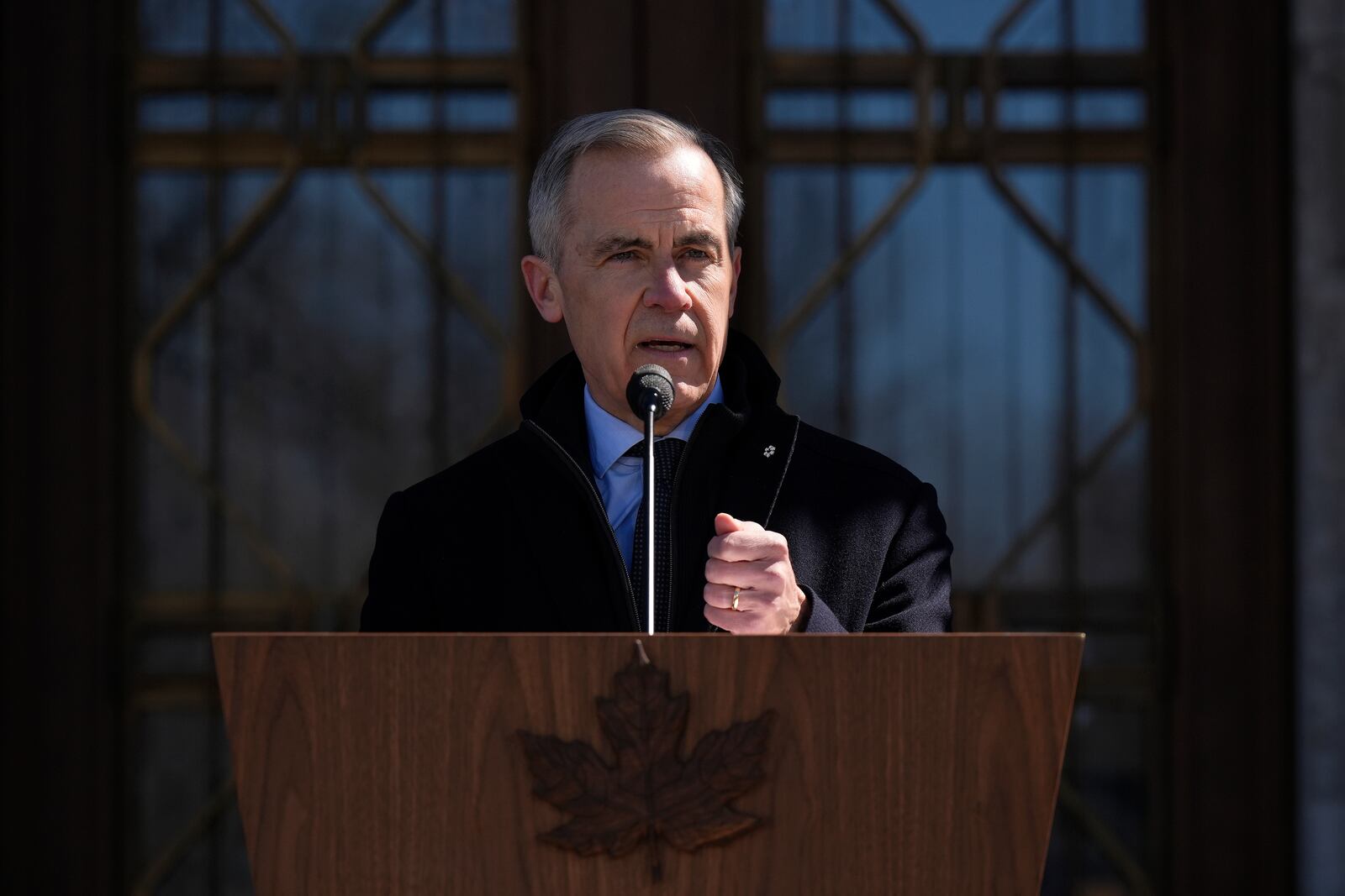 Canada Prime Minister Mark Carney speaks to media at Rideau Hall, where he asked the Governor General to dissolve Parliament and call an election, in Ottawa, Sunday, March 23, 2025. (Adrian Wyld/The Canadian Press via AP)