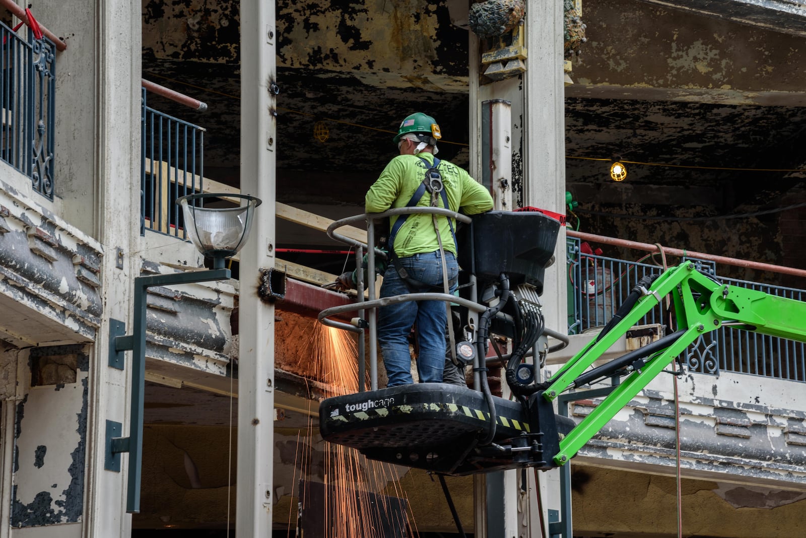 The re-glazing of the Dayton Arcade rotunda's glass dome was completed on June 14, 2019. Heading up the project was Todd Wilde, Renovation Manager with Super Sky Products Enterprises. The installation team was led by Cary Beaven with Skylight Consultants of America. This gallery also shows removal of the Arcade Square era (1980-1993) elevator, cleanup of the McCrory Building to make way for the Arcade Innovation Hub LLC, a joint venture of the University of Dayton and the Entrepreneurs Center and exterior masonry work on the Arcade's 4th Street Building. TOM GILLIAM / CONTRIBUTING PHOTOGRAPHER