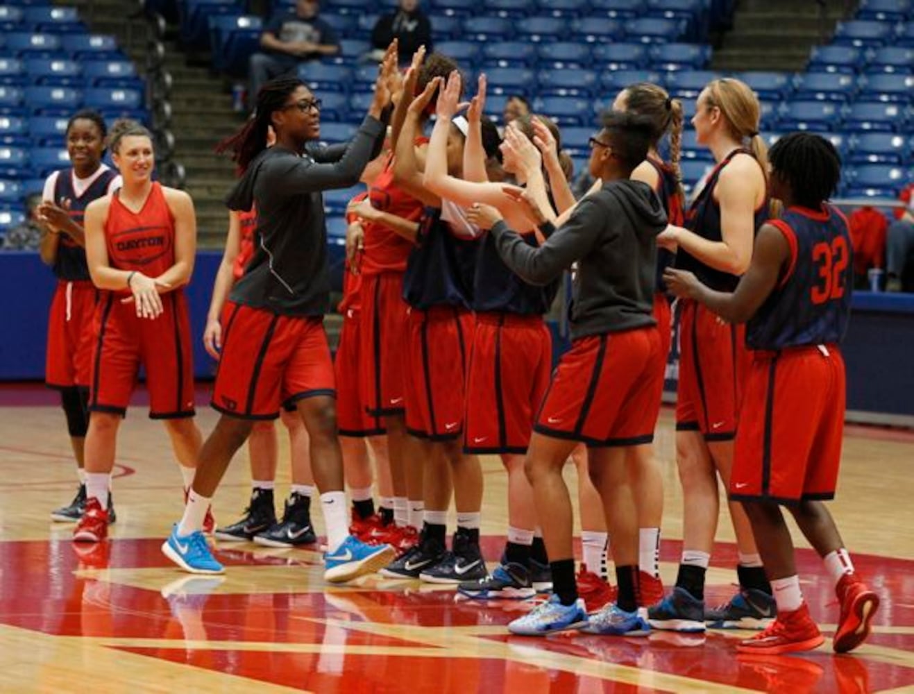 Dayton women's basketball players are introduced before the Red & Blue Game at UD Arena on Oct. 25, 2014, in Dayton. David Jablonski/Staff