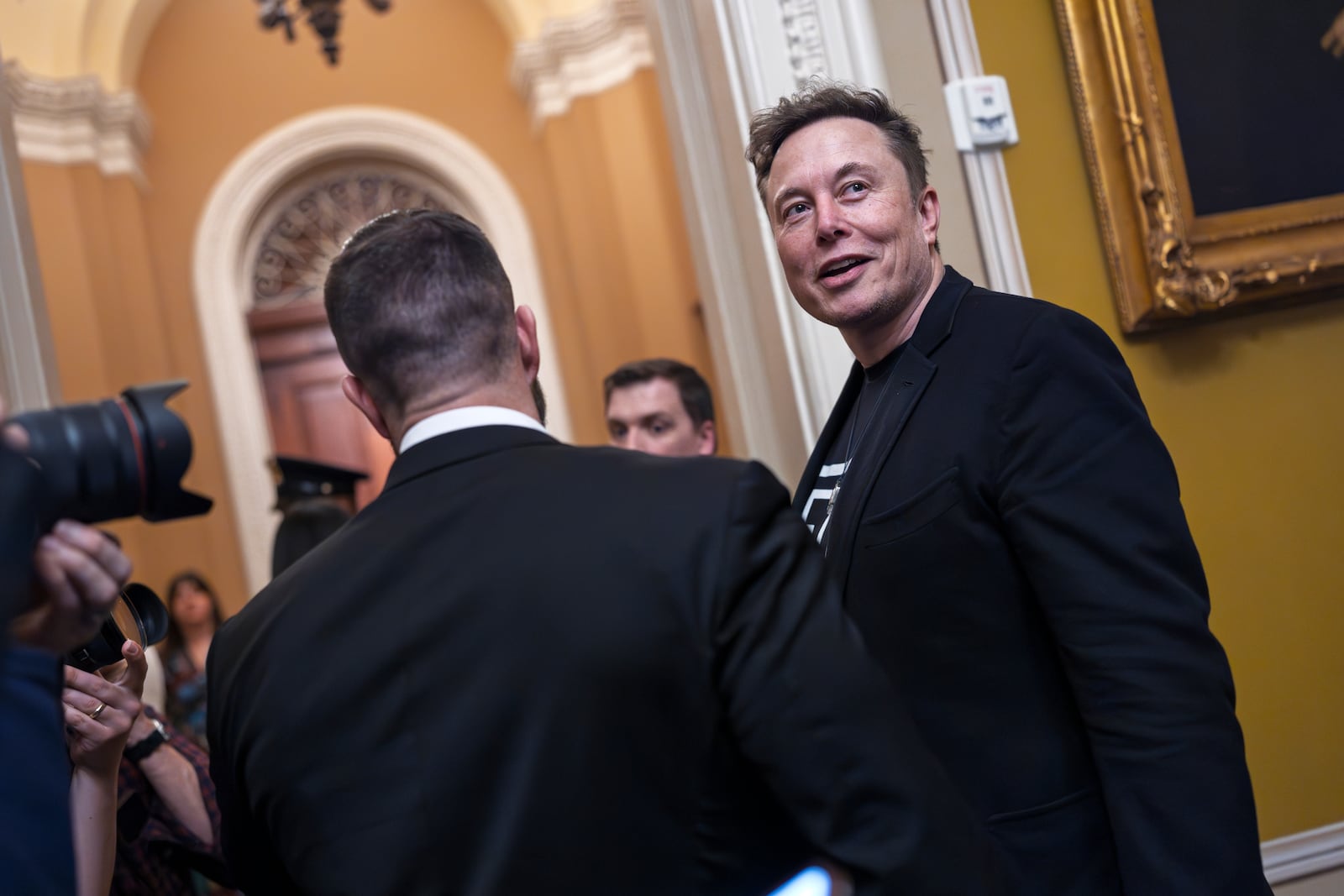 Elon Musk departs the Capitol following a meeting with Senate Republicans, in Washington, Wednesday, March 5, 2025. (AP Photo/J. Scott Applewhite)